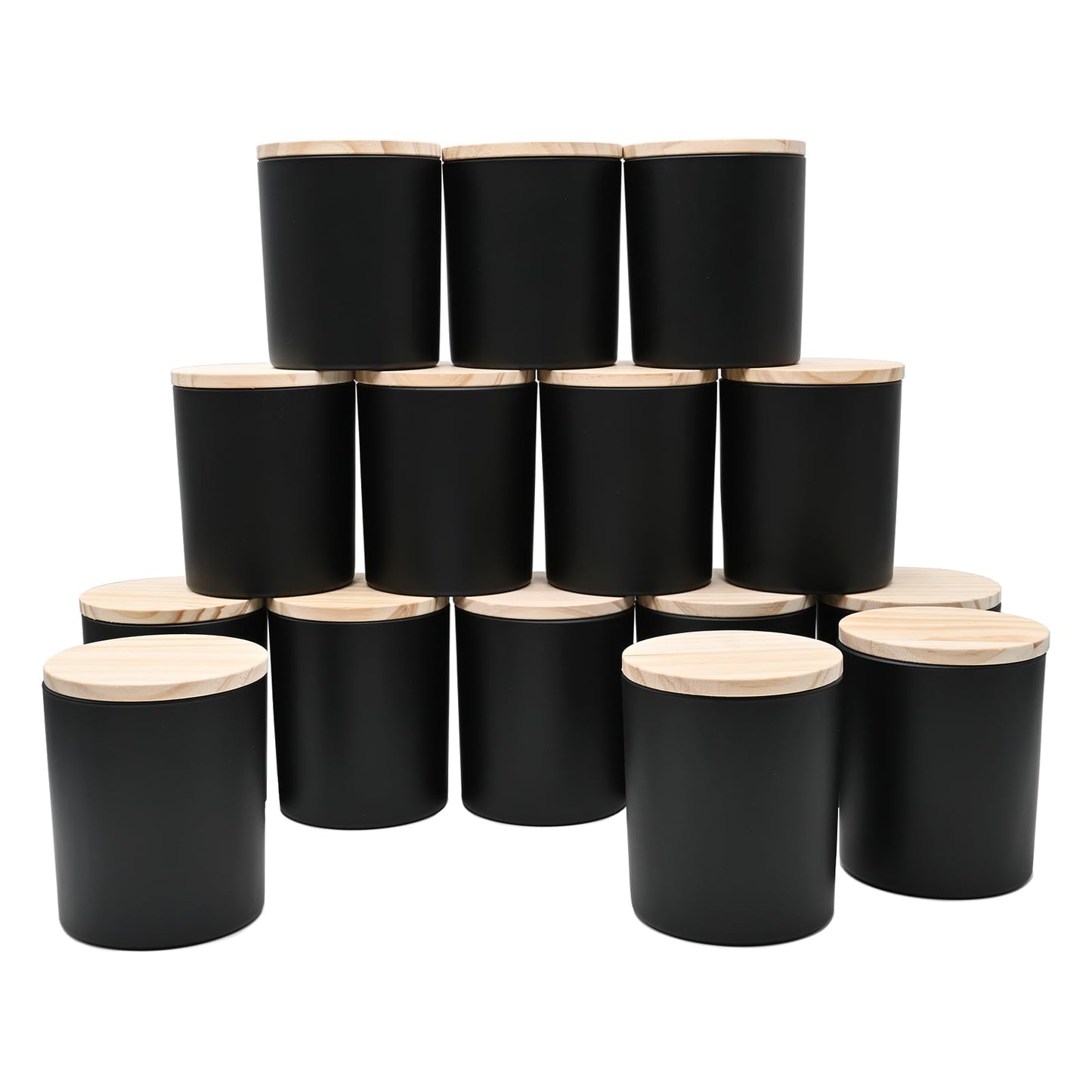 SHOWIN 10 OZ Thick Candle Jars for Making Candles 15 Pcs, Empty Jars with Wood Lids for Candle Making, Sample Container, Matte Black
