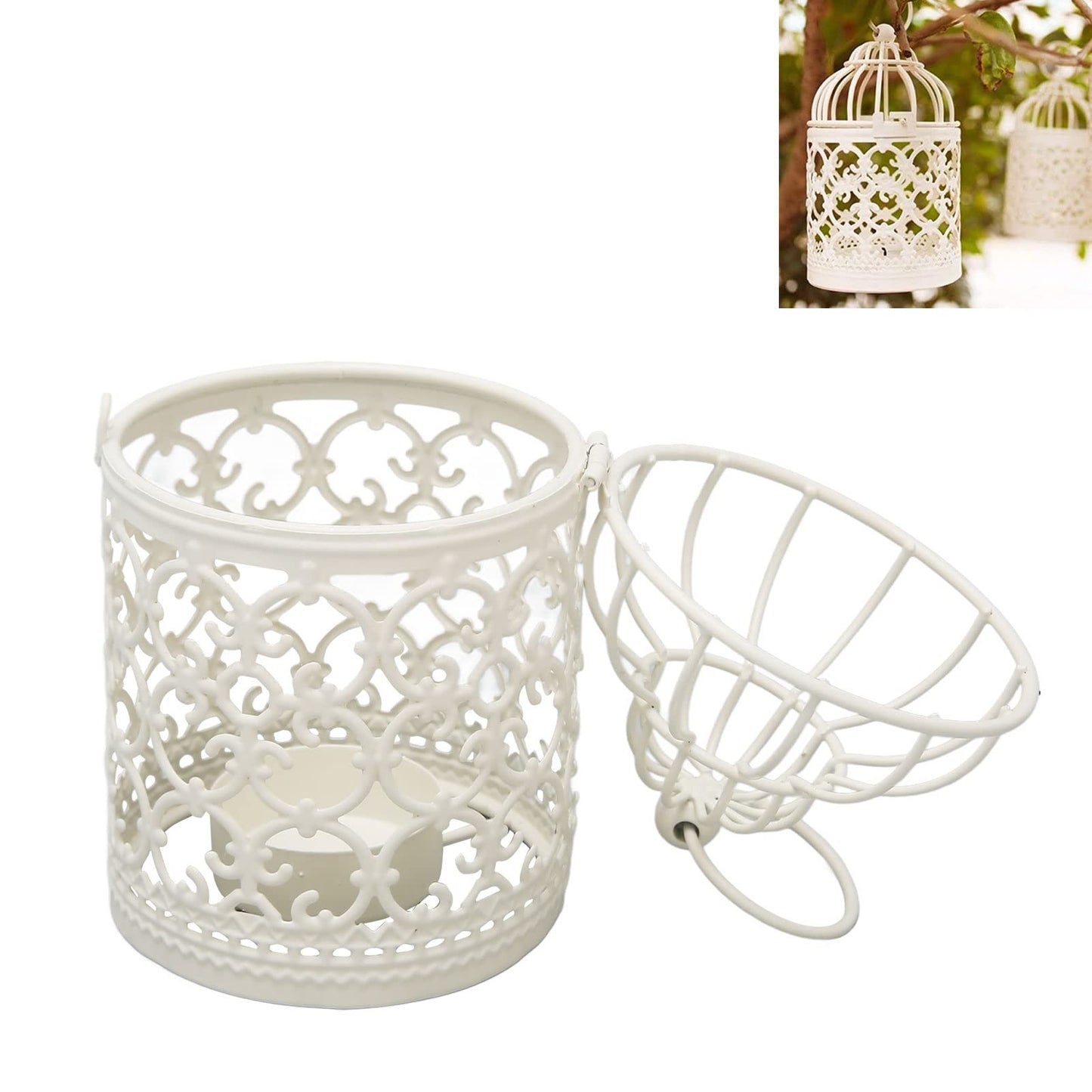 Tea Light Lantern Hollow Pattern Decorative Metal Bird Cage Candle Holder for Dining Table Wedding Party
