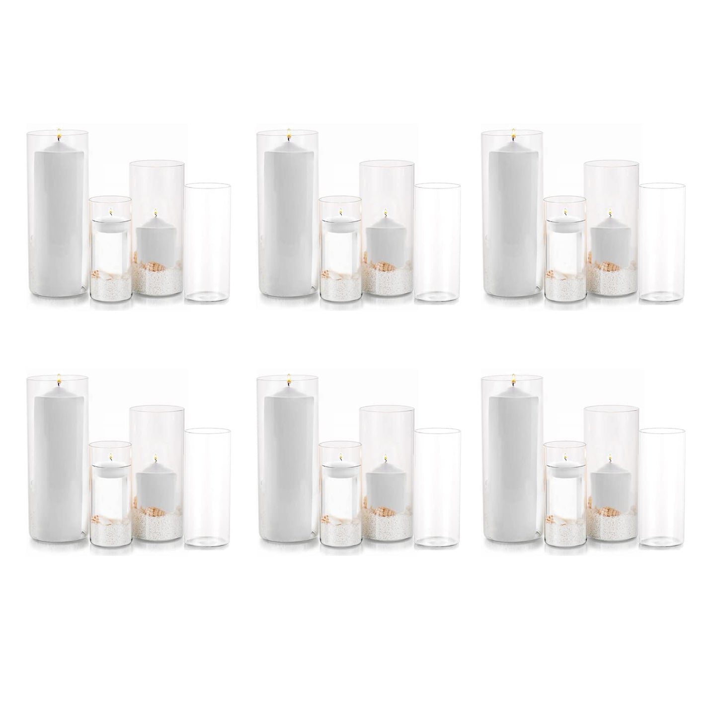 Glass Hurricane Candle Holder Esmiome - Cylinder Vases for Centerpieces 6 Sets (24Pcs) Hurricane Floating Candle Holder, Glass Vases for Flowers, Decorative for Home Wedding, 4''+6''+8'+10''(High)