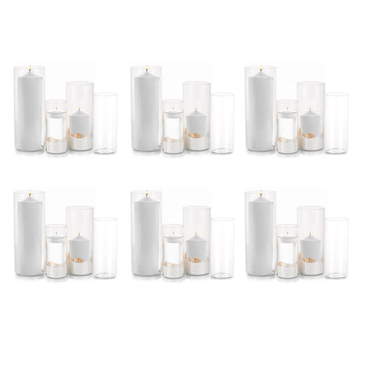 Glass Hurricane Candle Holder Esmiome - Cylinder Vases for Centerpieces 6 Sets (24Pcs) Hurricane Floating Candle Holder, Glass Vases for Flowers, Decorative for Home Wedding, 4''+6''+8'+10''(High)