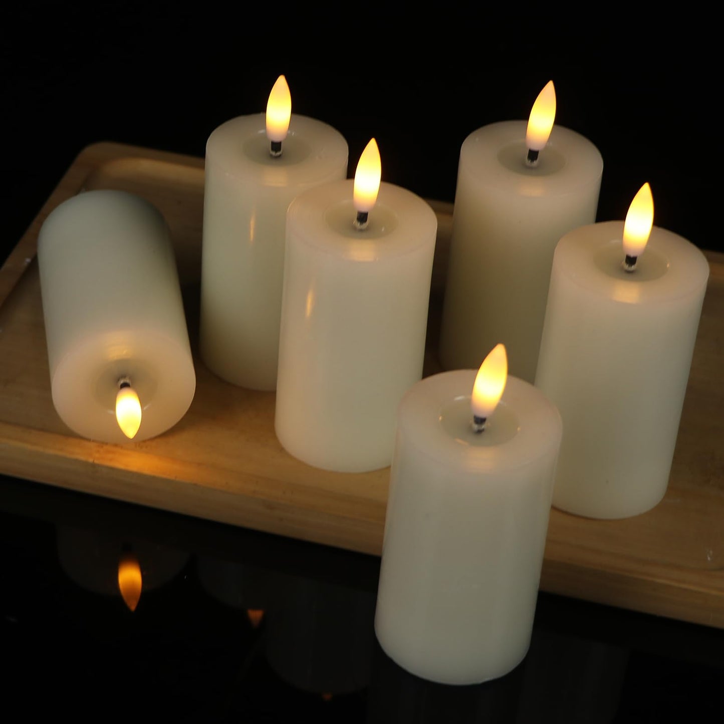 Lasumora Mirror Surface Votive Candles Battery Operated with Remote Timer, 6pcs Real Wax LED Votive Candle Realistic Flickering for Wreaths Memorial Lantern Φ 2" H 4.5” Ivory Flameless