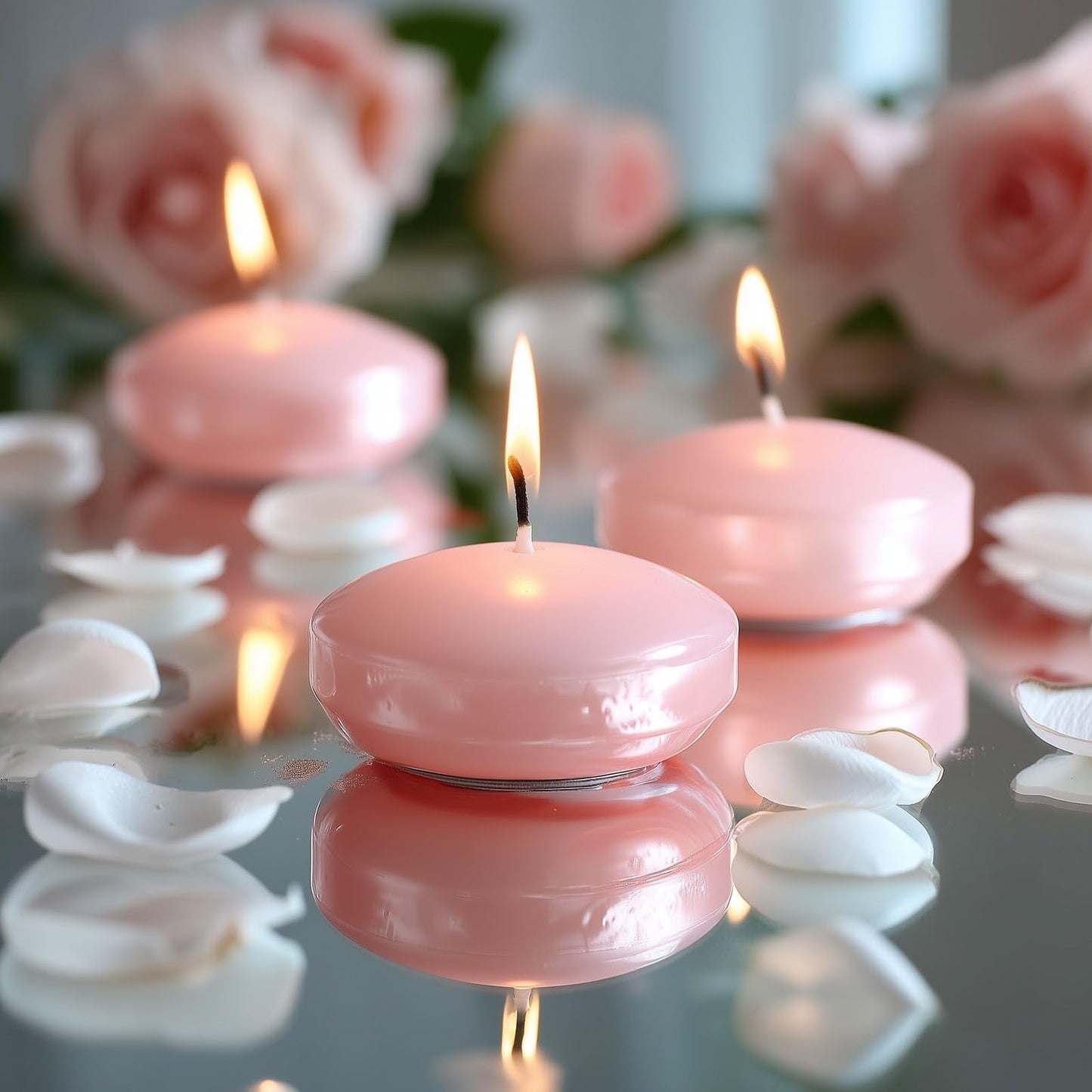 Efavormart 12 Pack 3" Blush Unscented Floating Candles, Long Burn Dripless Wax Discs with Cotton Wick for Cylinder Vases and Wedding Centerpieces