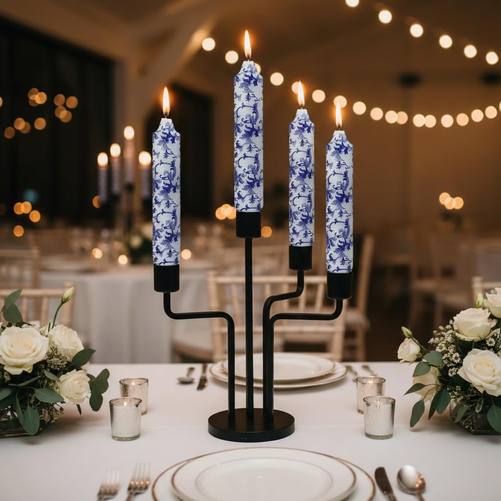 7 Inch Blue and White Short Taper Candles Hand Poured Unscented Smokeless Clean Burning Chinoiserie Taper Candles for Wedding Dinner Home Meditation Morning Coffee Ritual Breakfast Table Everyday