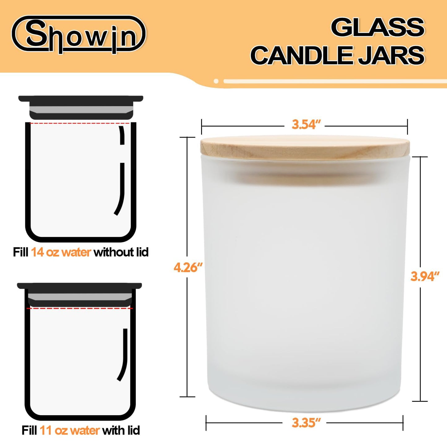 SHOWIN 14 OZ Thick Candle Jars for Making Candles 12 Pcs, 3 Wick Empty Jars with Wood Lids for Candle Making, Sample Container,Frosted White