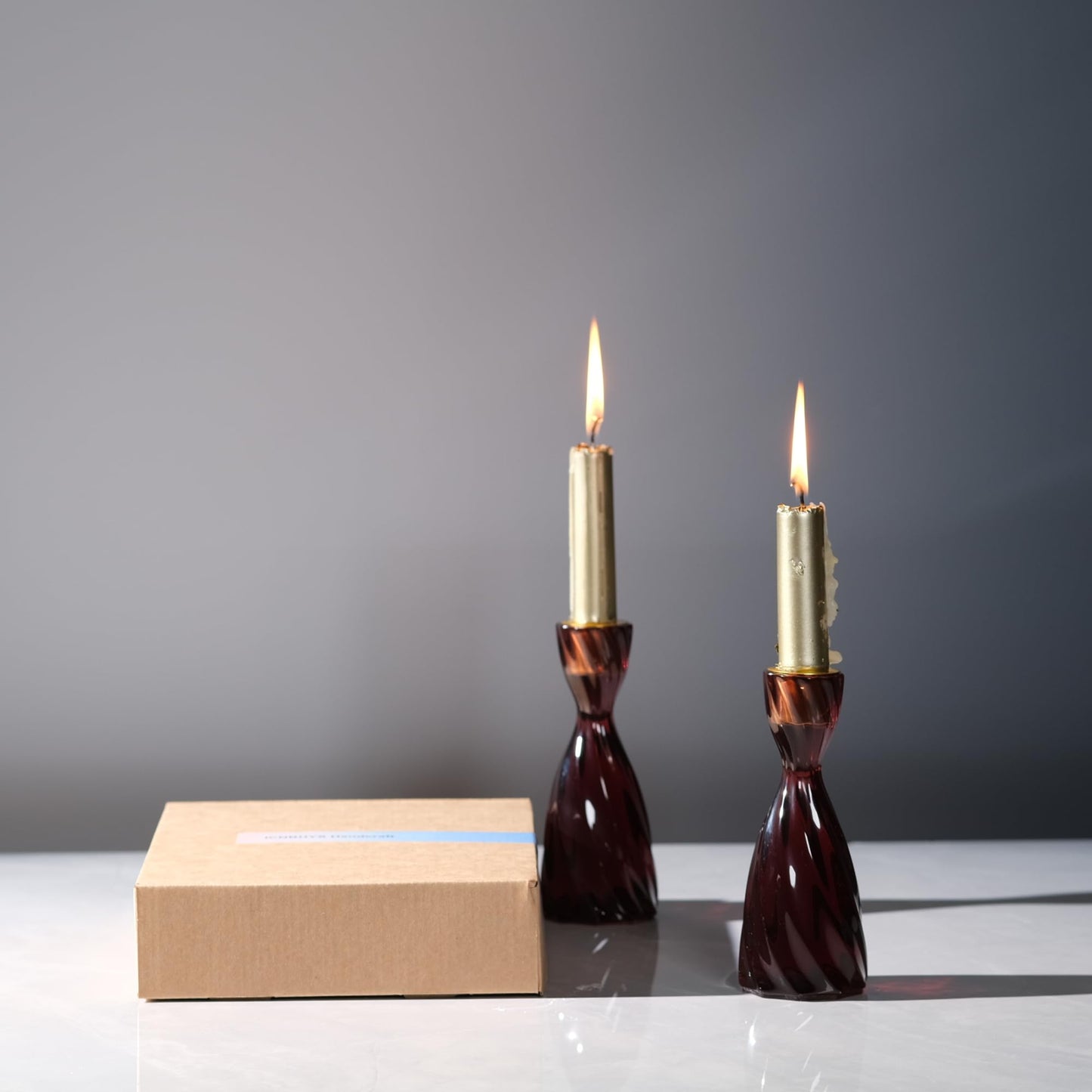 ICNBUYS Twizzle Twist Candle Holder, Decorative Candle Holder for Table Display, Romantic Decoration, Unique Home DÉCOR Aesthetic, Housewarming Gift, Brown Height 5.7 inches Set of 2 - Resin