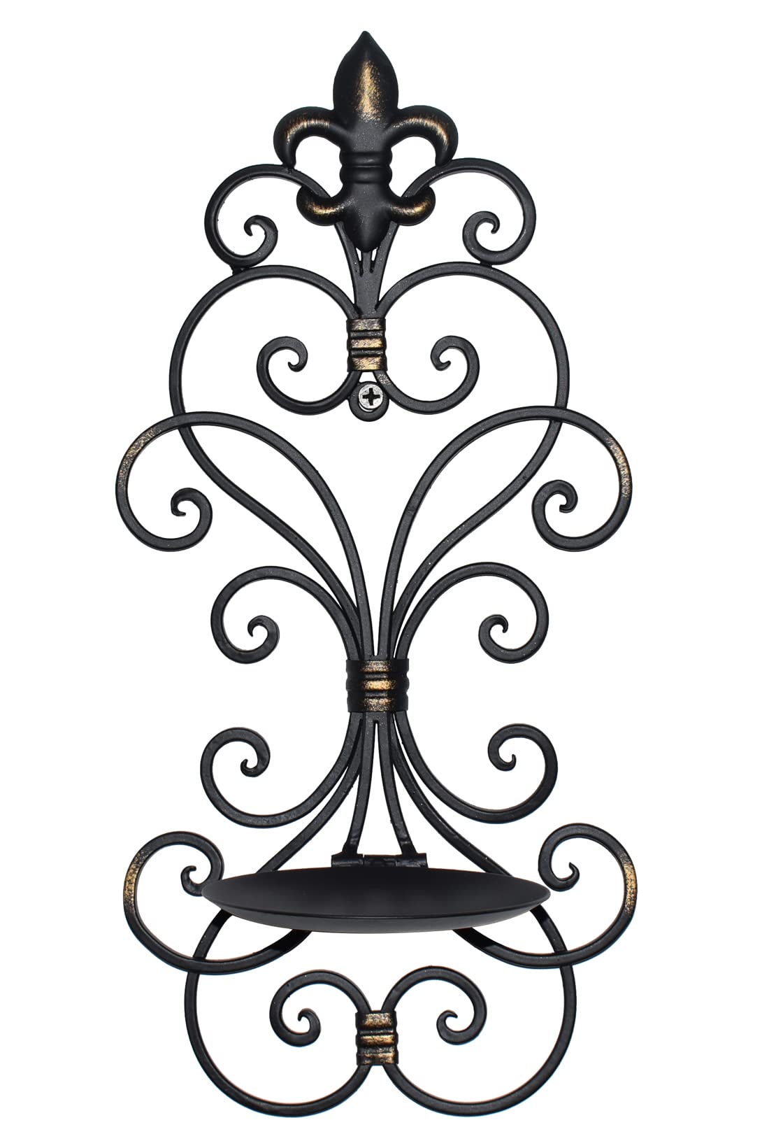 JUCONSIN Wall Sconces Candle Holder Set of 2, Metal Wall Decorations Hanging Wall Mounted Candle Sconces for Living Room Dining Room, Black with Gold (Black with Gold)