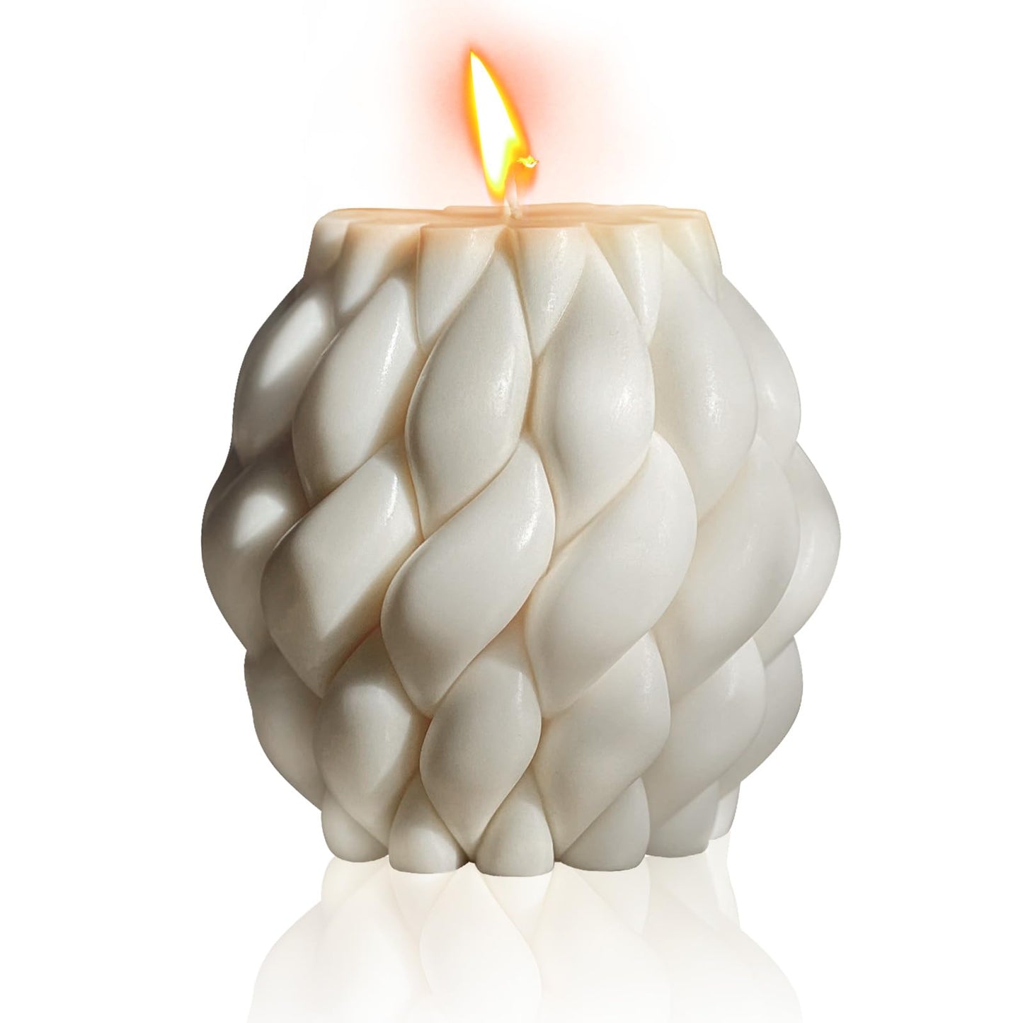 Knot Ball Candle Beautiful Handmade Pillar Scented Soy Wax, Elegant Pillar Bubble Candle Housewarming Gift Home Room Shelf Decor Idea Spiral Candl(White Medium)