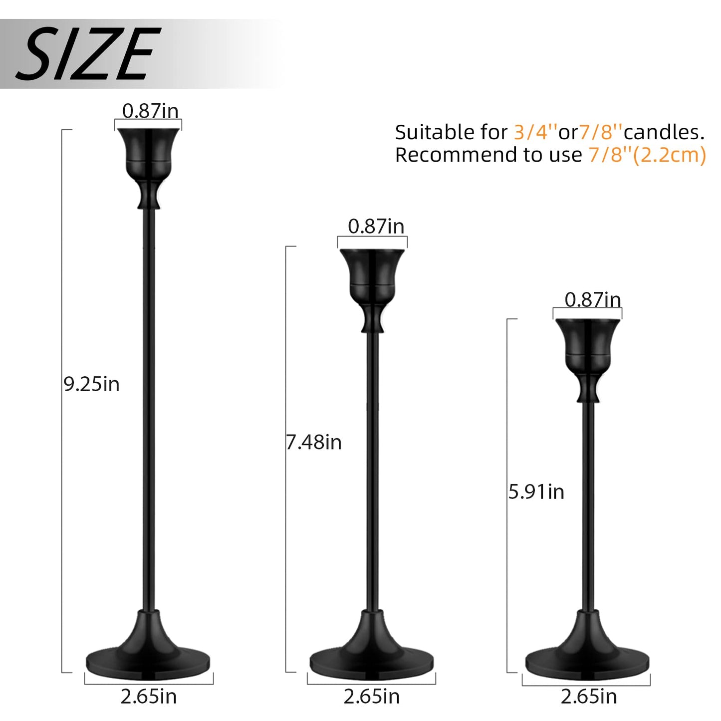 Candlestick Holders,Taper Candle Holder for Candlesticks Black Candelabra Candle Holders Vintage Candle Stick Candle Holder for Fireplace Party Dining Home