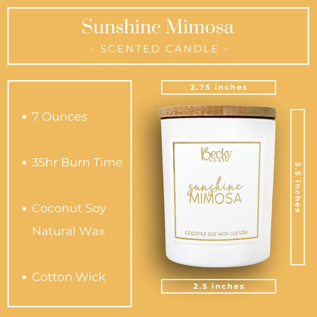 Sunshine Mimosa Candle | Orange Citrus Scented Candle | Natural Coconut Soy Candles | 8 Ounce Modern Luxury Home Decor Novelty Candle | Long Lasting Fragrance with 35 Hour Burn Time