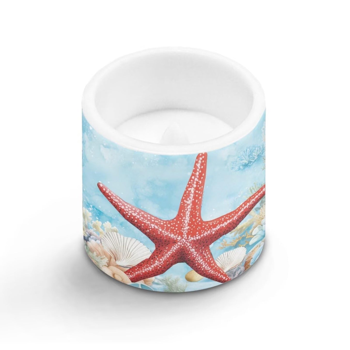 NETILGEN 4 Packs Decorative Flameless LED Candles Red Starfish Print Color Changing Battery Operated Flickering LED Pillar Candles with Remote Timer Control
