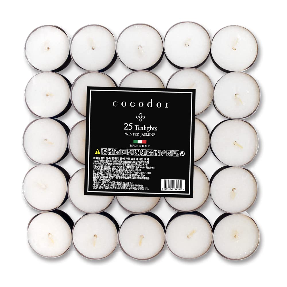 COCODOR Scented Tealight Candles/Winter Jasmine / 25 Pack / 4-5 Hour Extended Burn Time/Made in Italy, Cotton Wick, Scented Home Deco, Fragrance, Mother's Day