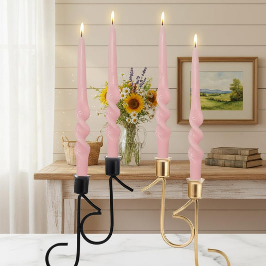 Spiral Taper Candles Pink Twisted Candlesticks Handmade Unscented Long Tapered Candle Dripless Pastel candlesticks for Easter Valentine Home Décor Weddings Holiday Gifts