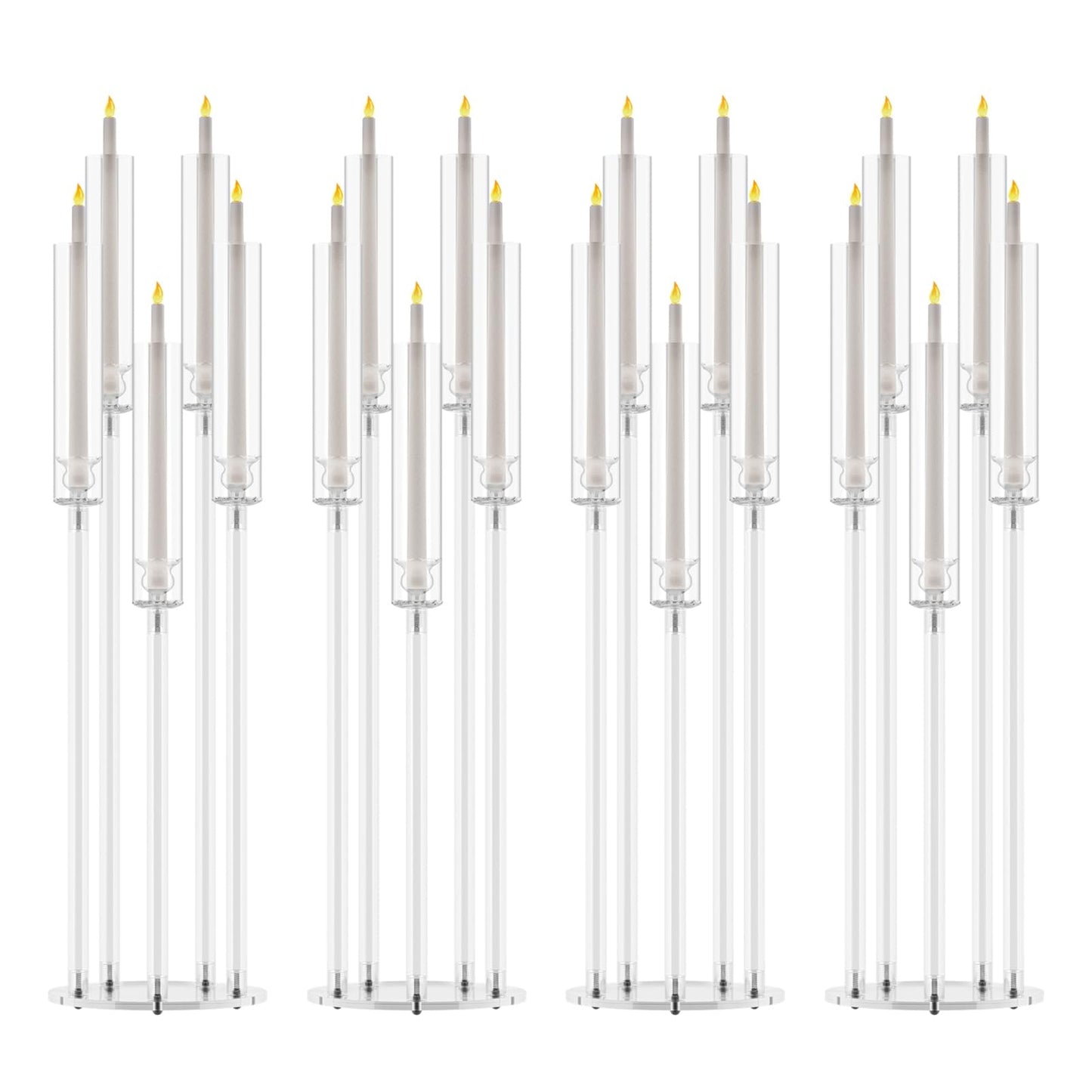 4 Pack Acrylic Candelabra Centerpieces, 5 Arm Clear Candlestick Holder with Acrylic Shade, 3 Height Adjustable Taper Candle Holder for LED Candles (Diameter ≤0.86”), Wedding Table Decoration 1 S