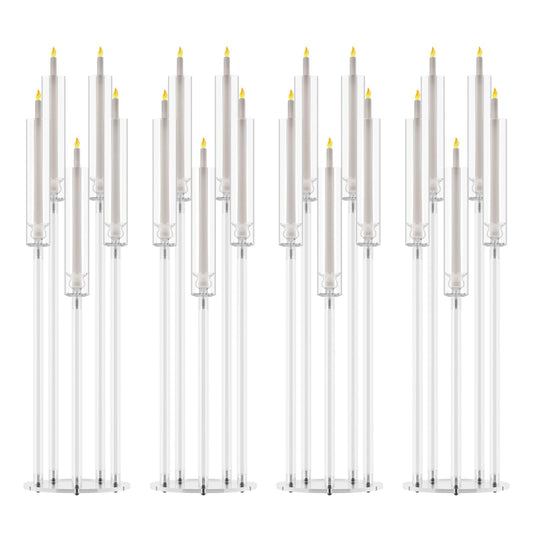 4 Pack Acrylic Candelabra Centerpieces, 5 Arm Clear Candlestick Holder with Acrylic Shade, 3 Height Adjustable Taper Candle Holder for LED Candles (Diameter ≤0.86”), Wedding Table Decoration 1 S