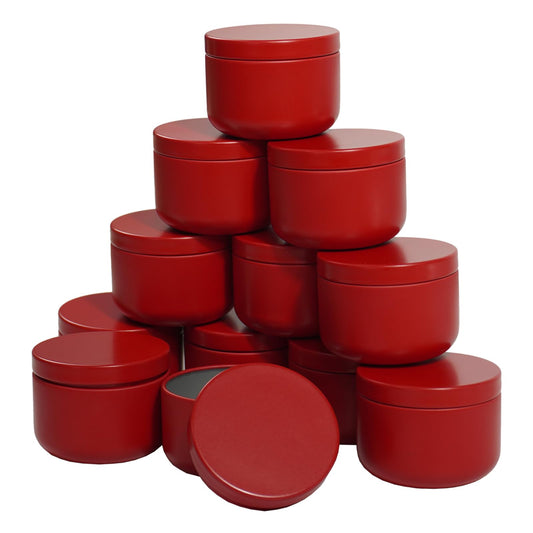 12Pack 3oz Candle Tins with Lids,Round Metal Candle Jars for Candle Making,Bulk Empty Tins Containers for DIY Arts Crafts Christmas Gifts Small Business Supplies–Airtight Storage Jars(Red)
