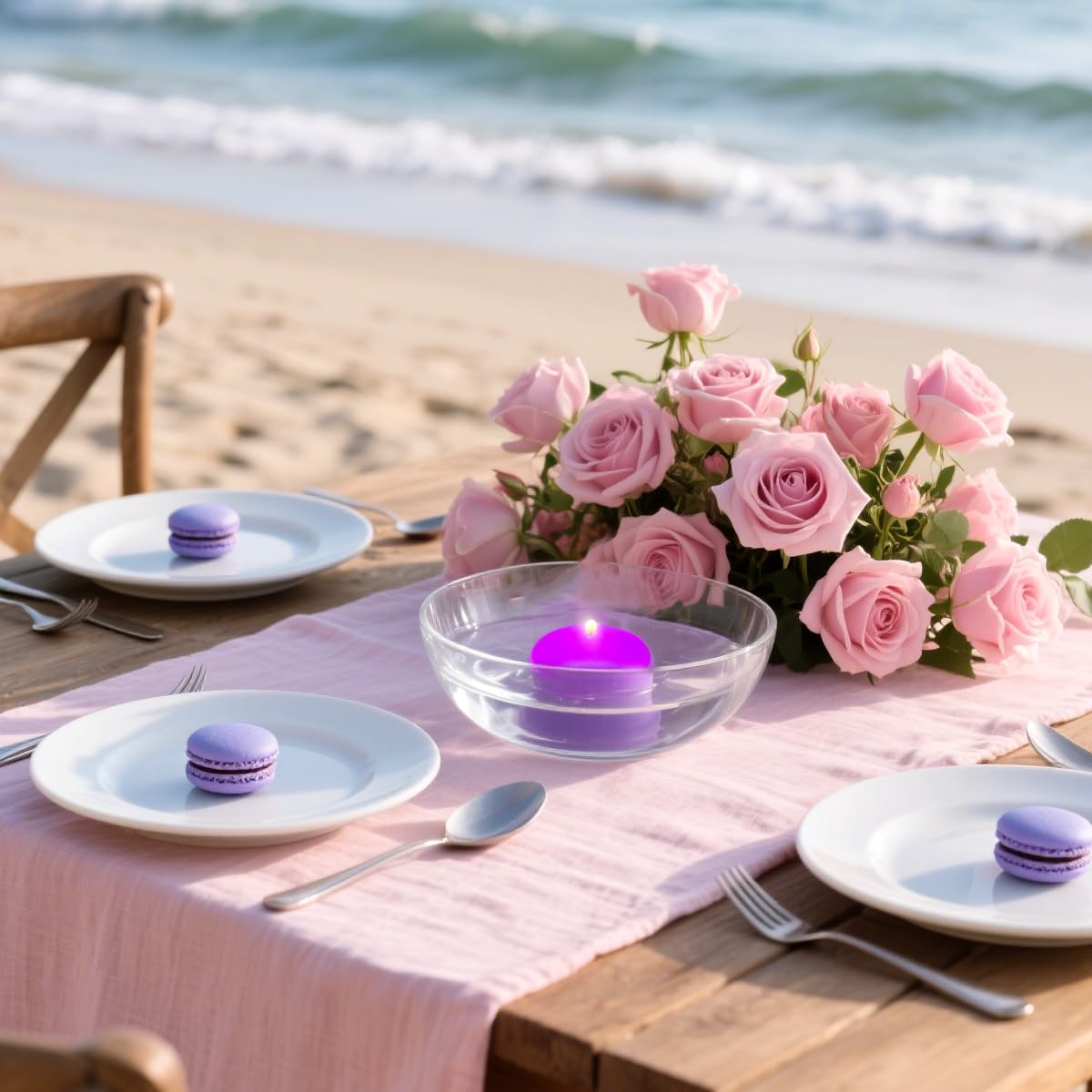 24 Packs 2 Inch Purple Colored Floating Candles, Small Unscented Dripless Pool Water Wax Candles for Cylinder Vase, Table Centerpiece at Wedding, Party, Pool, Holiday - 6 Hour Burn Time