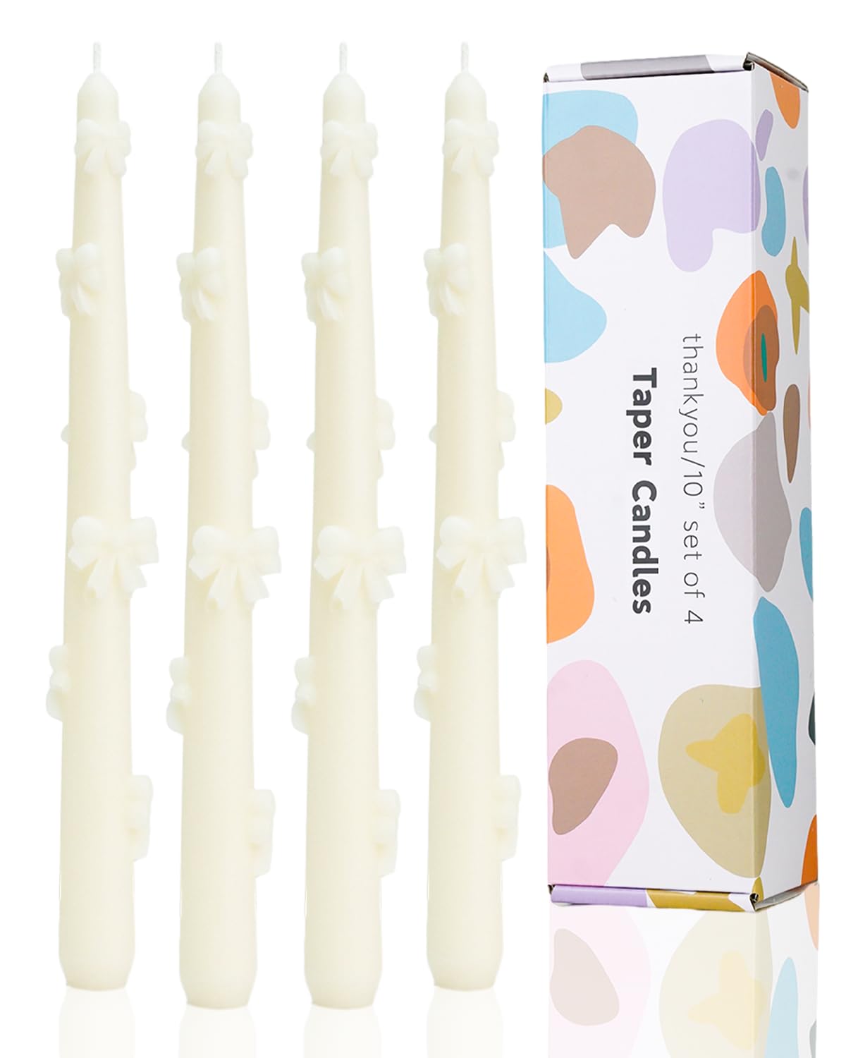 LPUSA Ivory Taper Candle Candlestick Bow Soy Candles Unscented Wedding Party Wax Unscented Dinner Candle Dripless,10 inch,Set of 4,J1