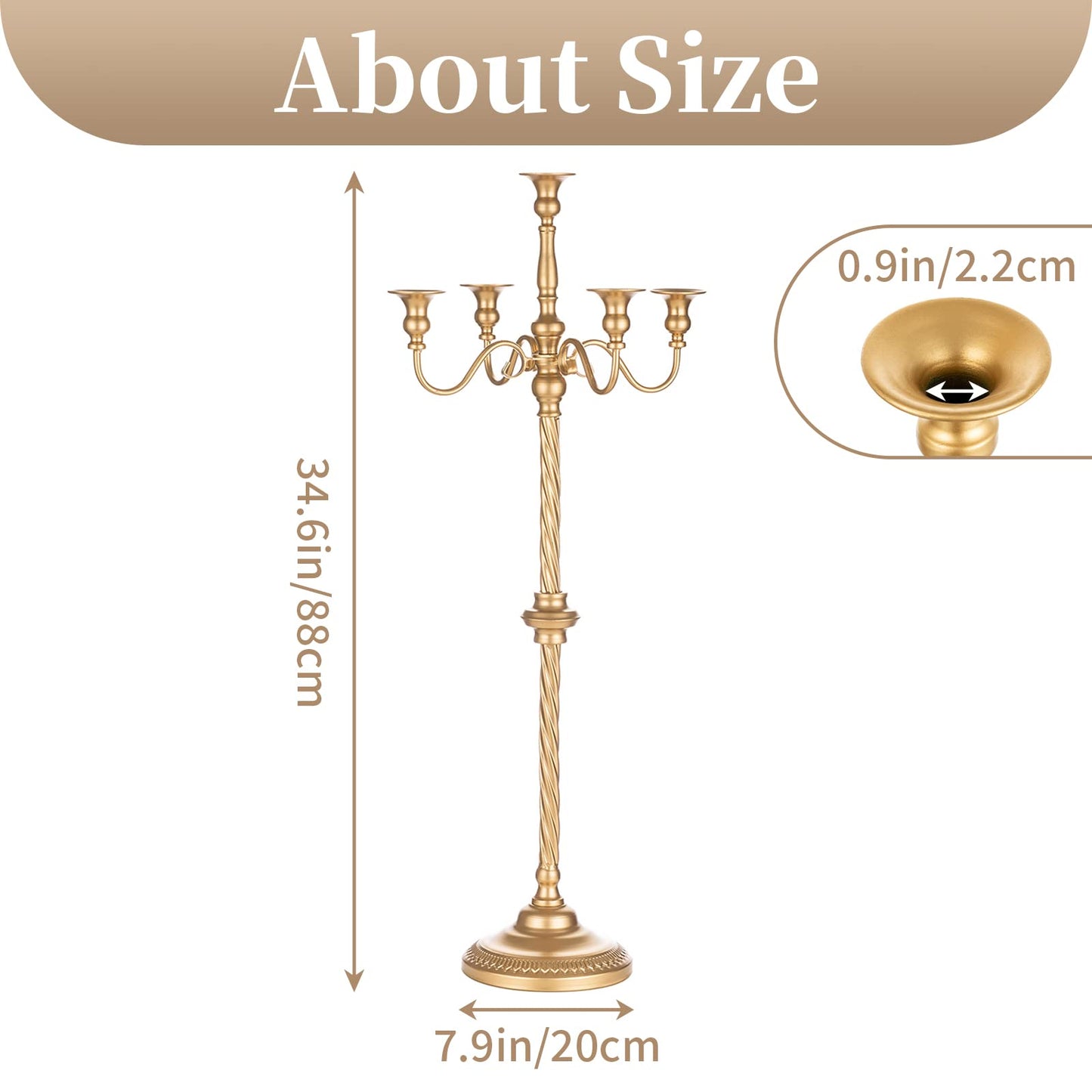 Sziqiqi Floor Candlestick Holder Gold Candelabra - 35inch Tall Candlestick Holders for Taper Candles Candle Sticks Holder Decor for Wedding Table Centerpiece Anniversary Ceremony 2pcs