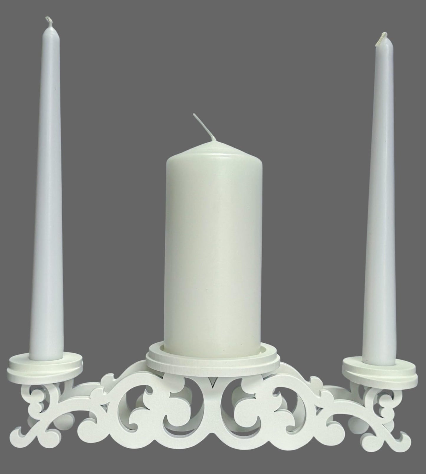 Magik Life Wooden Unity Candle Holder – Solid One-Piece Triple Candle Stand – Handcrafted from Natural Wood – Painted in Safe Premium White Finish – Fits 2 Taper (0.80”) & 1 Pillar Candle (3”)