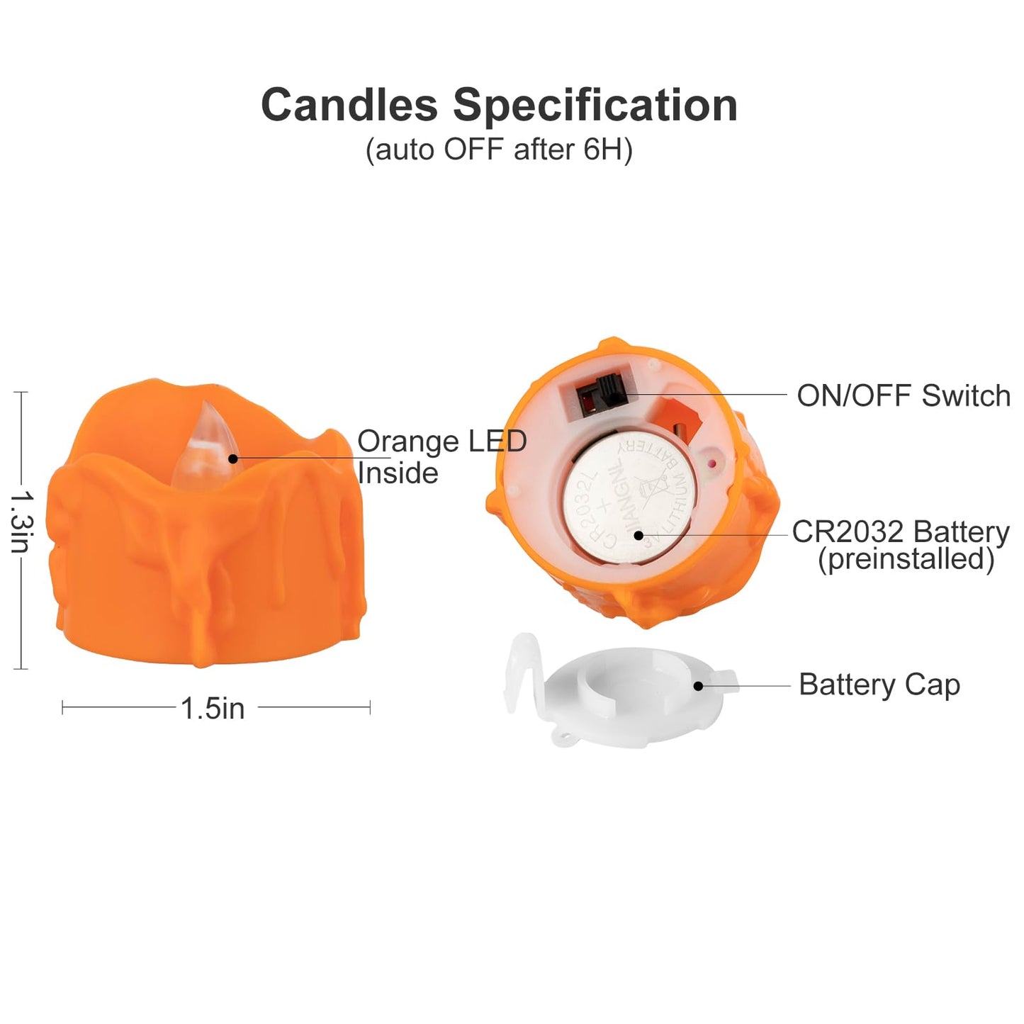 Windshell Orange Tealight Candles with Auto 6H Timer (No Remote), Battery Operated LED Flameless Tea Lights with Melting Design, for Halloween Thanksgiving Party, 12 Pack