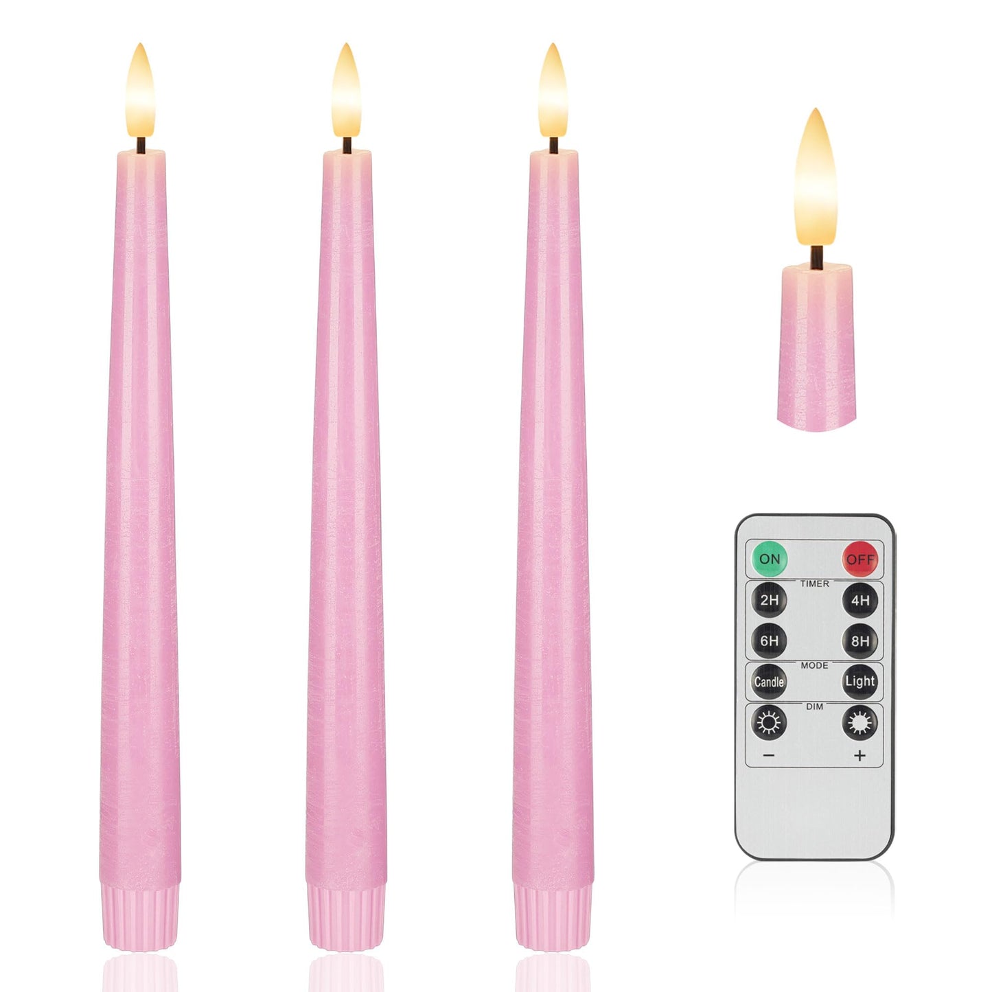 AFINETH Pink Flameless Taper Candles, 9.6" Battery Operated Candles with Remote, Real Wax Led Candle, Flickering Flameless Candlesticks for Home Party Wedding Romantic Night Decor