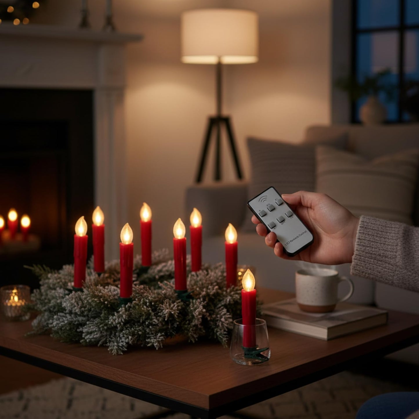Gedengni Flameless LED Taper Candles with Clips, 4” Battery Operated Window Candles with Remote Timer Mini LED Chandelier Candlesticks for Home Decor Wedding Church Party & Tree Lighting,10 Pack,RED