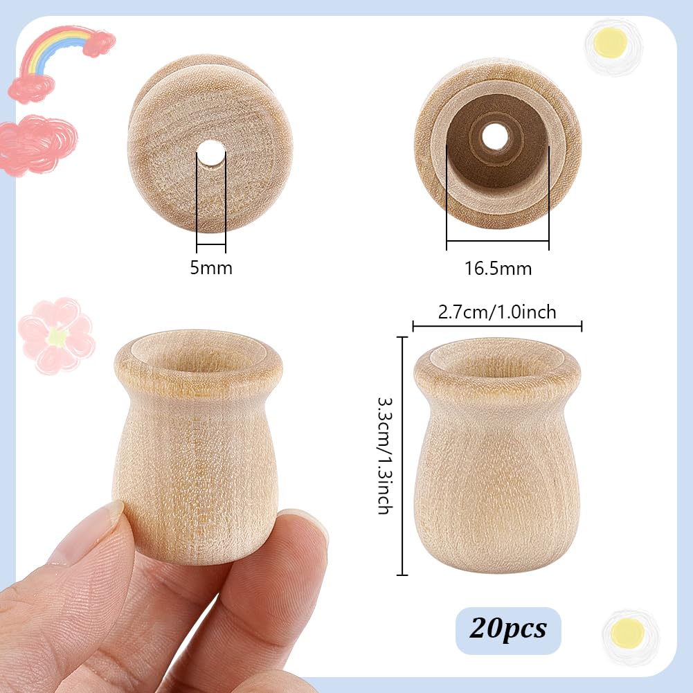 PH PandaHall 20pcs Candle Cups, Wood Candle Holders Unfinished Wooden Candle Cups Wood Dowel Caps Candlesticks Holders for Hand Painting Crafts Home Decor Fireplace Decor, 1 × 1.3 Inch