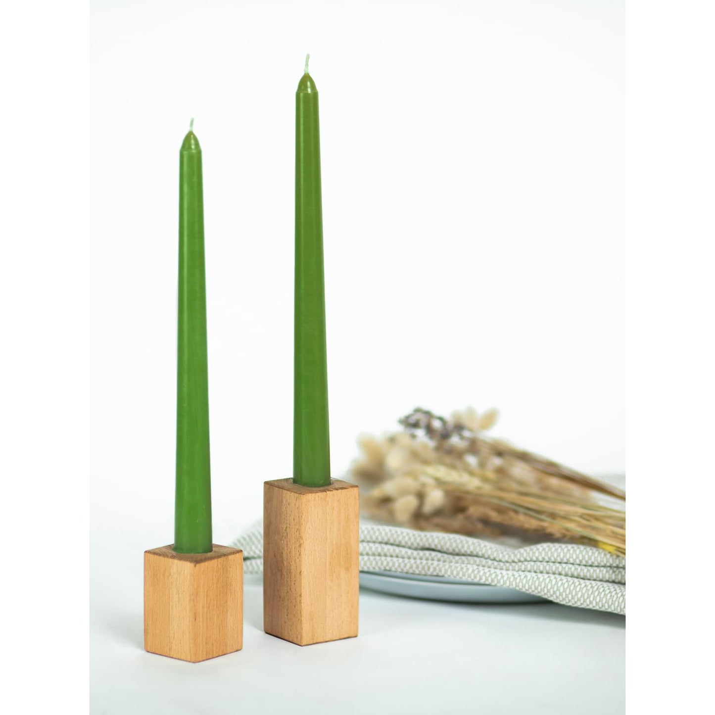 CANDWAX 10 inch Taper Candles - Set of 4 - Dripless, Unscented and Smokeless - Green Tapered Candle Sticks - Perfect for Dinner - Grass Green Candles