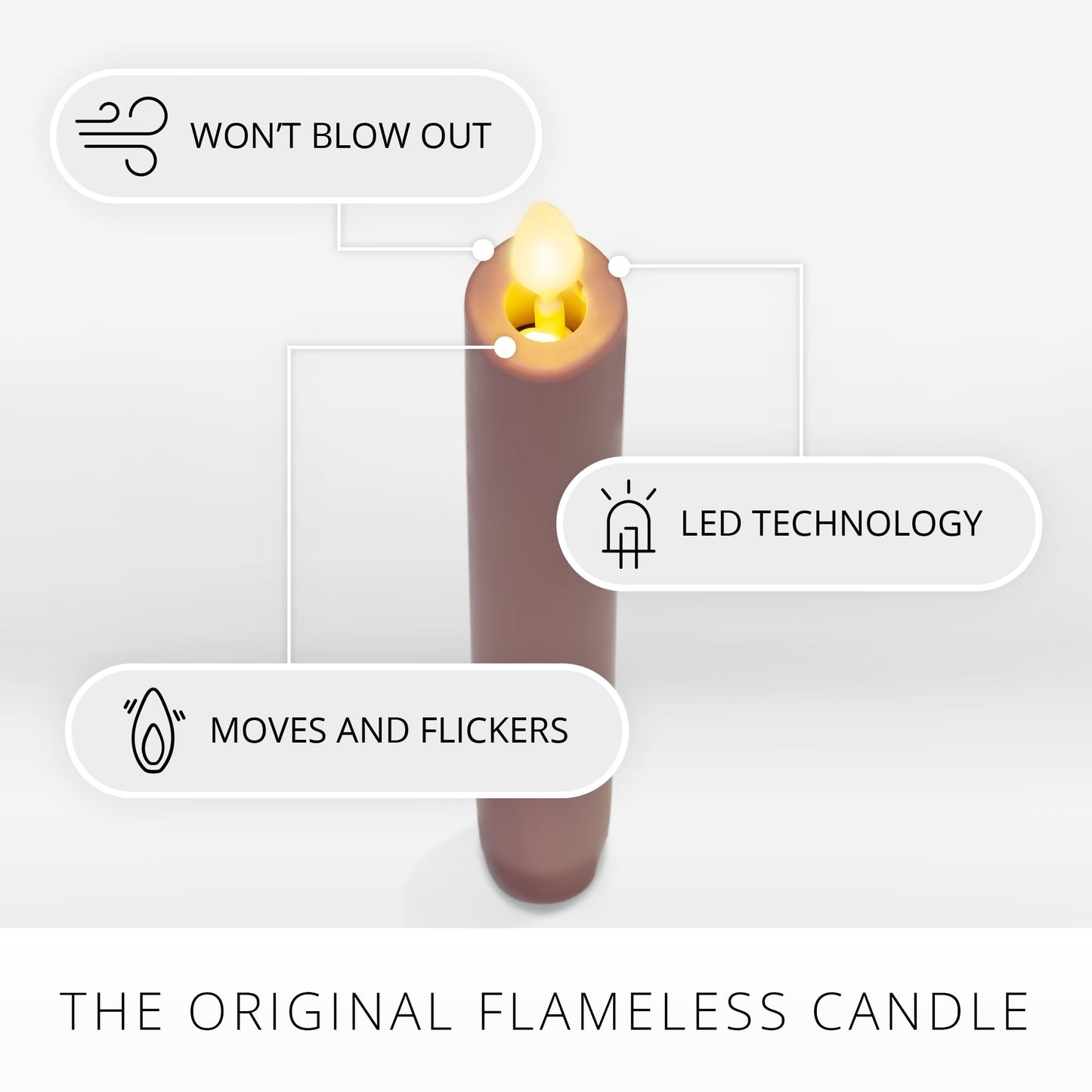 Luminara - Flameless Battery Operated Taper Candle - Rose Tan - Pack of 2-1x9.75 - LED Flickering Flame - Realistic Safe for Home Kids and Pets