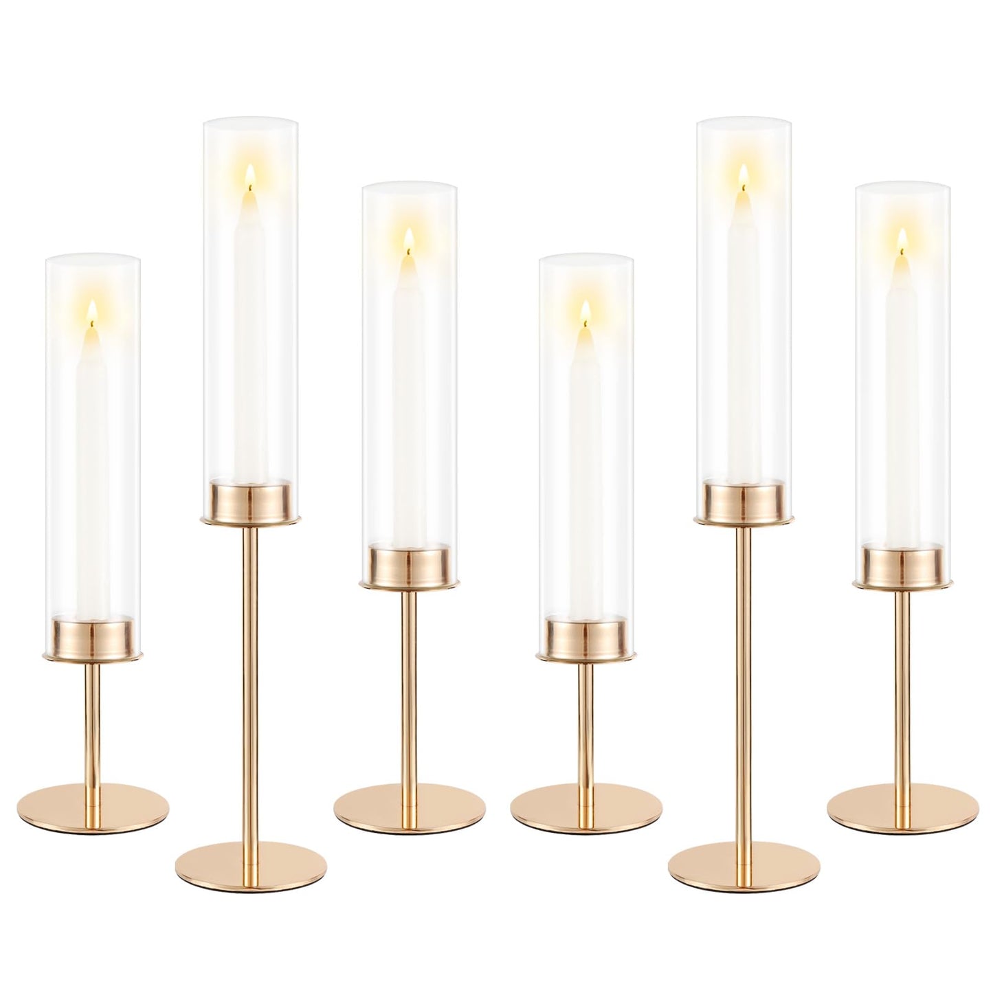 POKINE Gold Candle Holders Set of 6 for Glass Taper Candle Holders,Hurricane Candlestick Holder for Home Decor, Wedding, Dinning, Party Decorative, Anniversary (6,Gold)