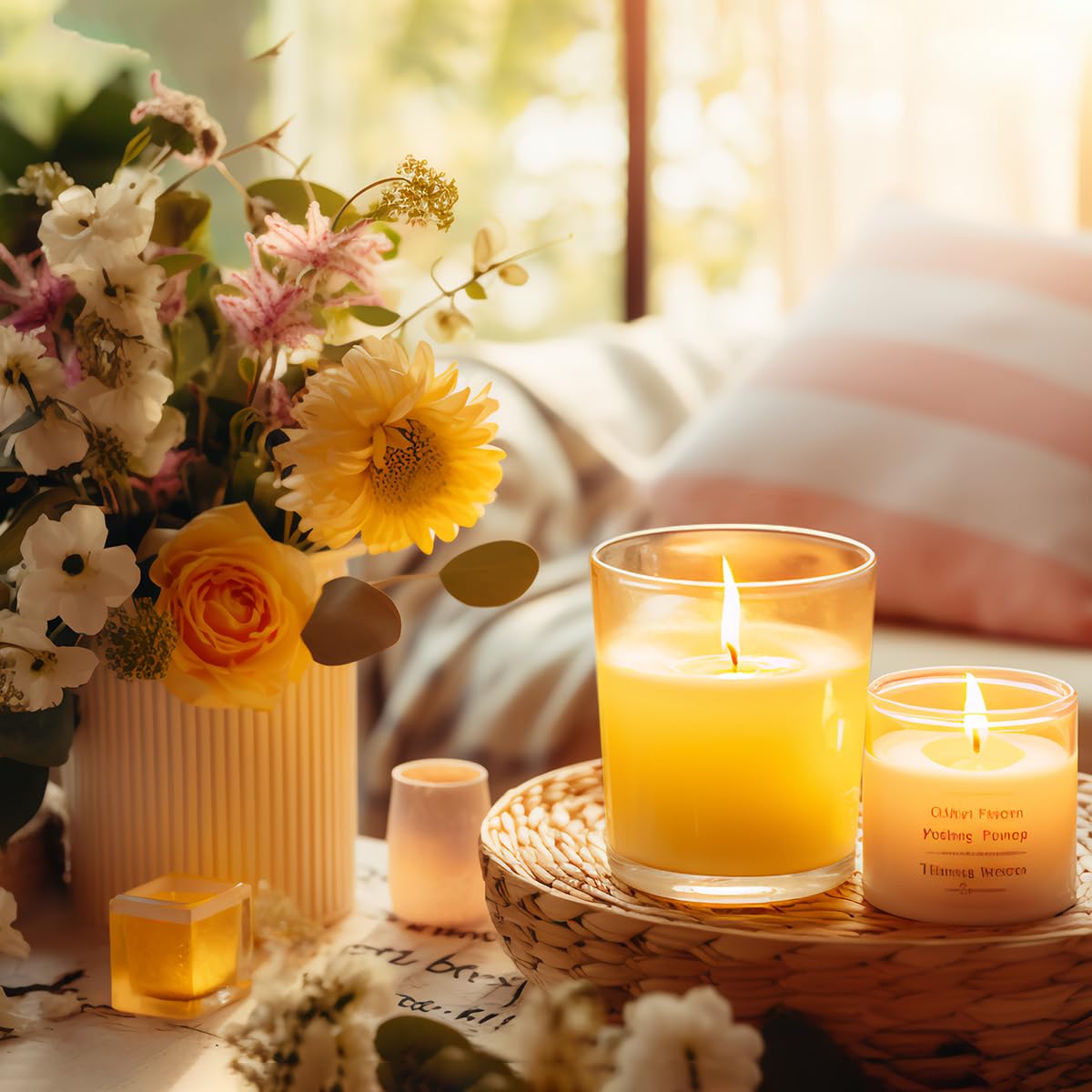 Small Citronella Candles Outdoor and Indoor, Yellow Soy Wax Votive Candles for Party Dinner and Camping - 12 Hours Burn Time, Set of 4