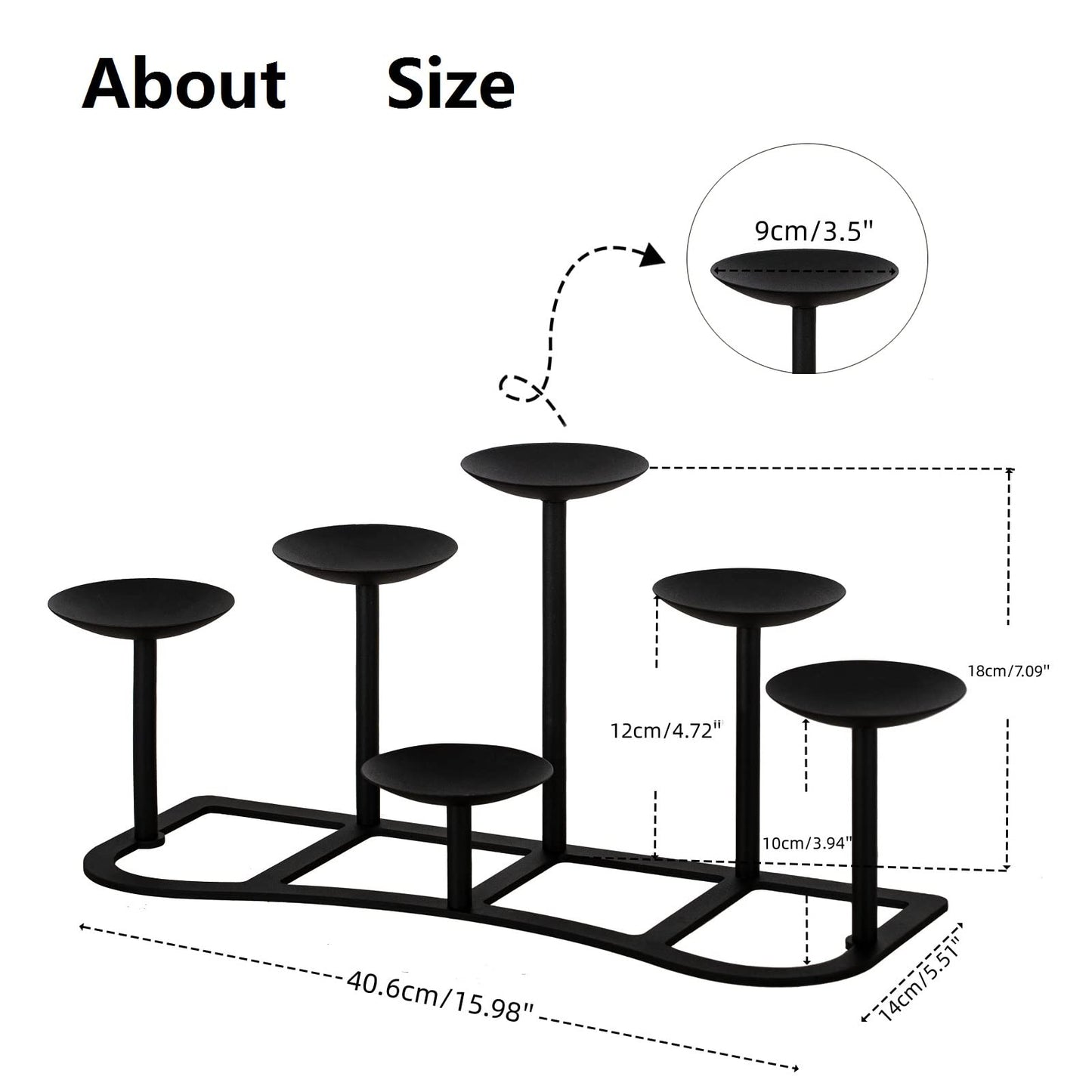 LANLONG Candelabra Pillar Candle Holders Fireplace Matte Black Metal Candleholder with 6 Candle Stands Mantel Floor Table Centerpiece