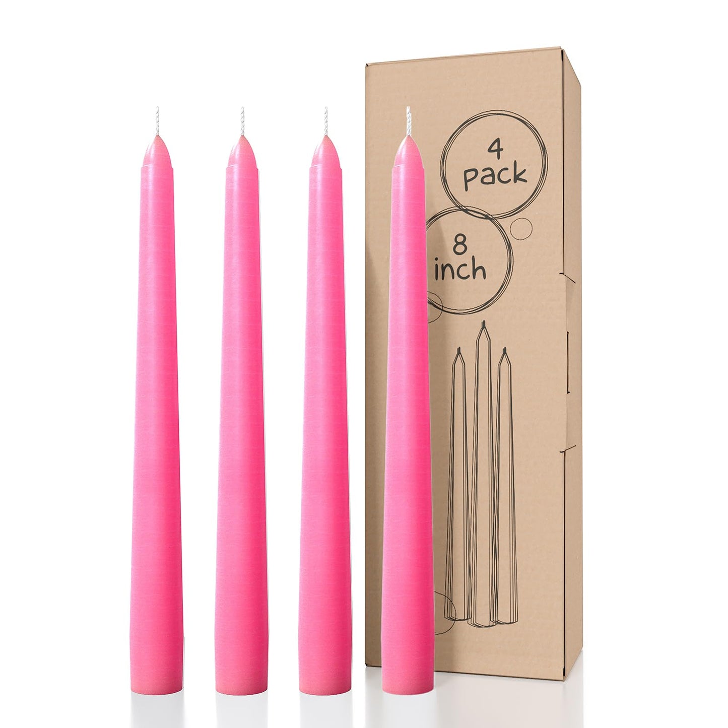 CANDWAX 8 inch Pink Taper Candles Pack of 4 - Unscented Smokeless Dripless Tall Candlesticks - Perfect as Easter Candles and for Holidays, Ordinary Dinners and Special Occasions - Pink Candle Sticks