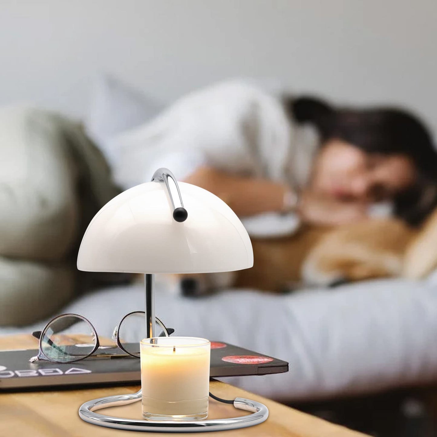 LUDENGJI Modern White Glass Candle Warmer Lamp ;Wide-Base Candle Warmer with Timer and dimming Functions; Home Decor ;Gift for dad