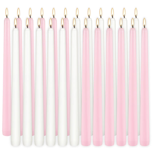 10-Inch Pink and White Taper Candles|24Pack Unscented, Smokeless,Hand-Poured CandleSticks,Perfect for Valentine’s Day, Weddings, Parties, Shabbat, Baby Shower, Birthday,Girls' Night,Home Décor