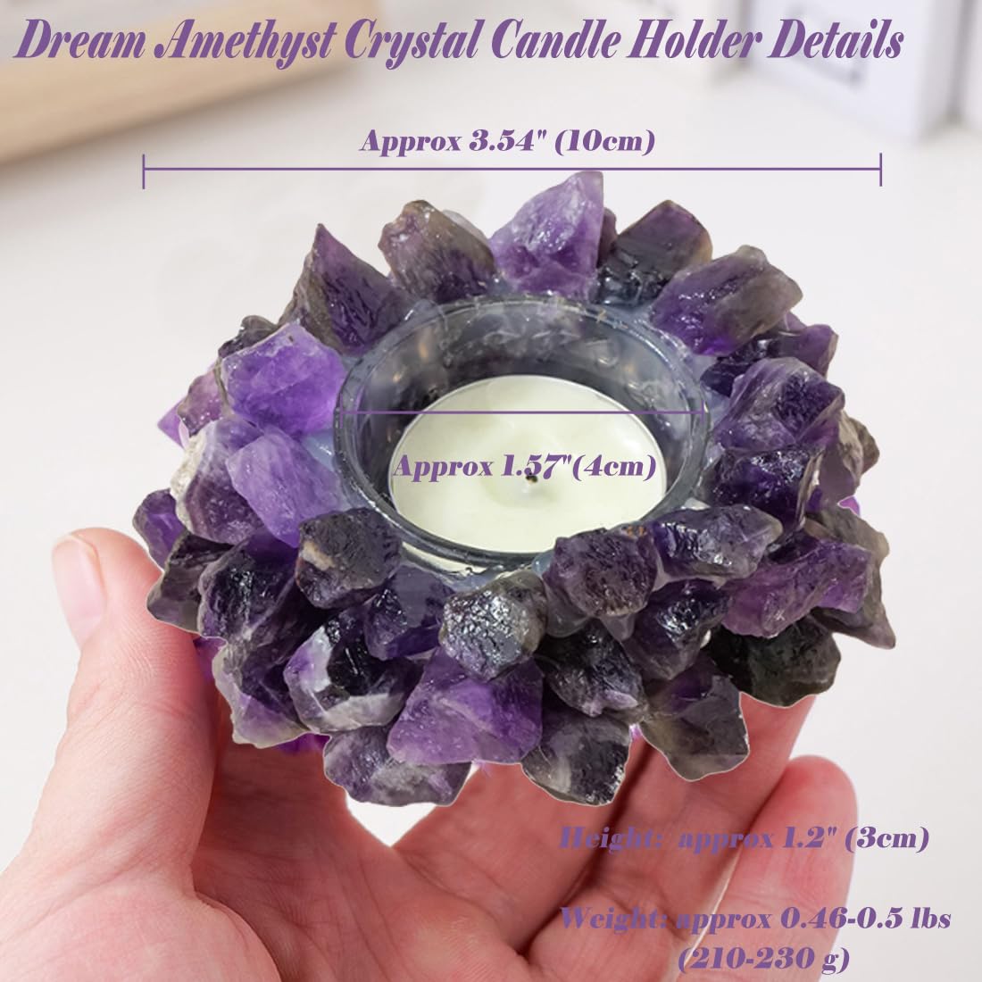 Erliway Natural Raw Dream Amethyst Crystals, Raw Crystal Tealight Candle Holder Crystal Stone Candle Stand High Energy Geode Votive with Healing Effects (Not Included Candle)