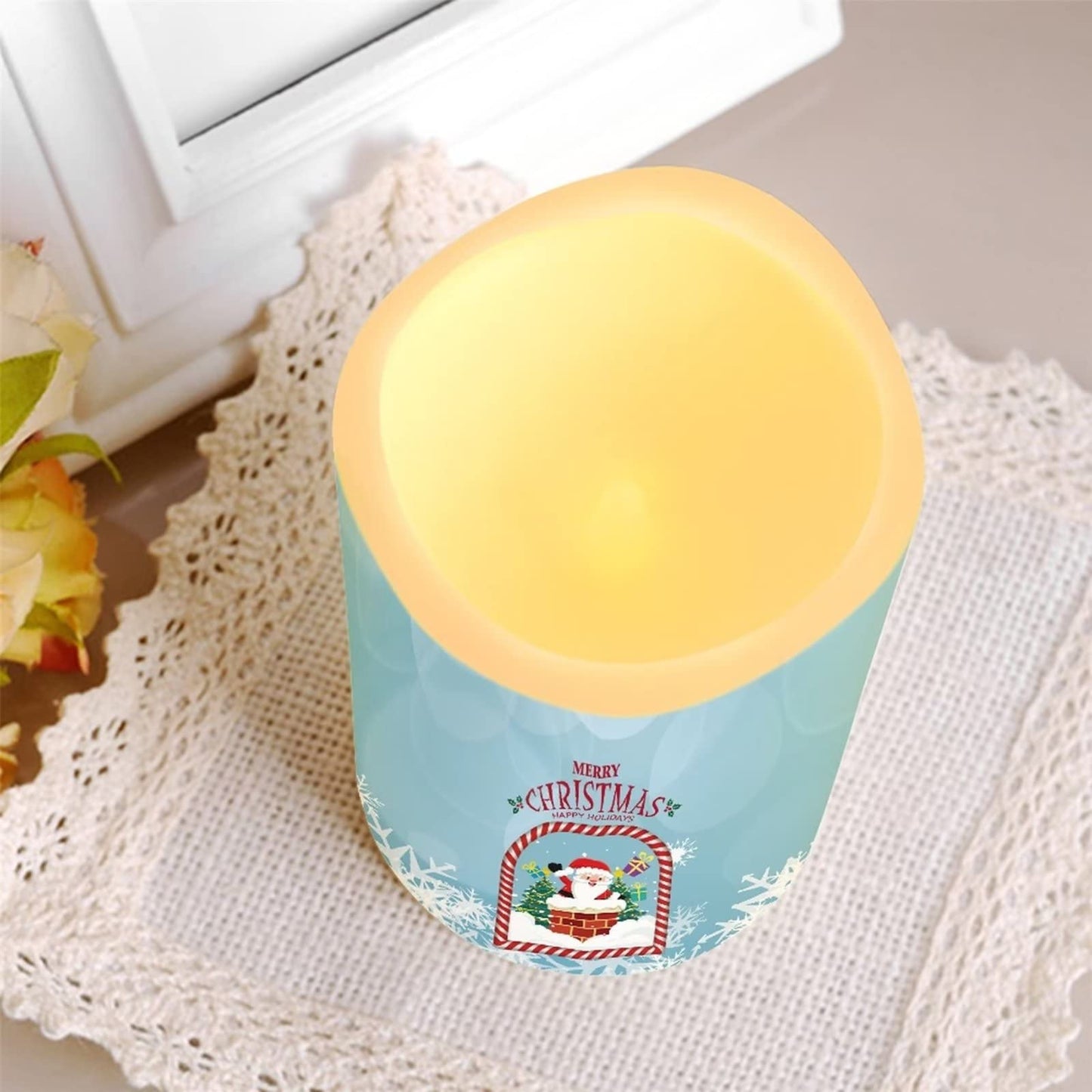 Cozeyat Merry Christmas LED Candles 4 Packs,Flameless Electric Votive Tealights in Warm Yellow,Flickering Electric Candles with Remote Controled for Home Party Cocktail