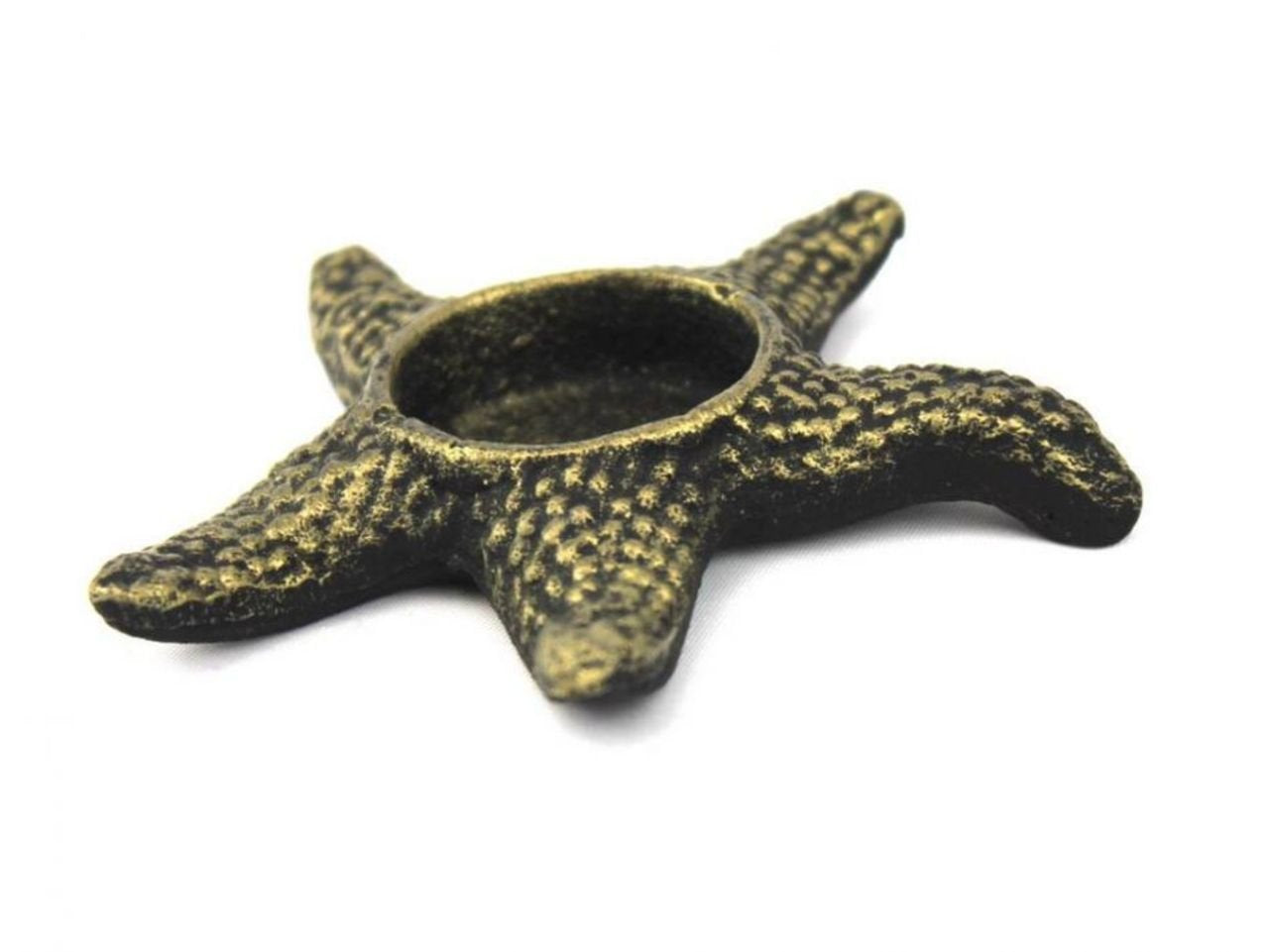Hampton Nautical Cast Iron Starfish Decorative Tea Light Holder, 4.5", Antique Gold