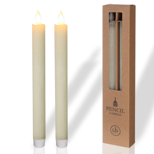 comforder Flameless Taper Candles – Flickering LED Flame with 6H Timer – Real Wax, Ribbed Design – Battery Operated Set of 2 – 10" Tall (Cream)