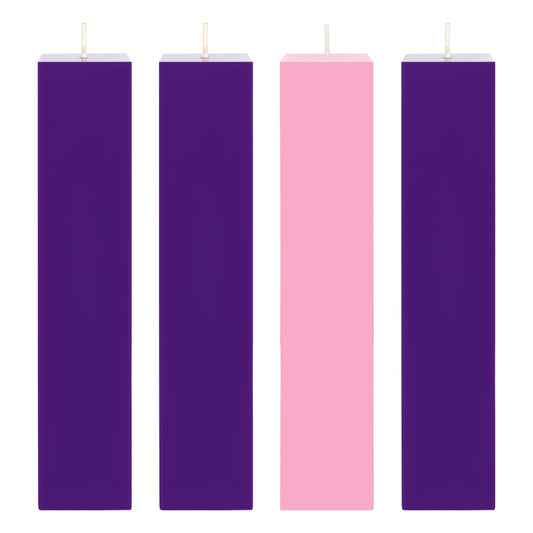 Mega Candles 4 pcs Unscented Christmas Advent Candles Set, Hand Poured Premium Wax Square Pillar Candle 2 Inch x 9 Inch, Holidays, Occasions, Events, Festivitiess, Devotional, Church, Wreath, Gifts