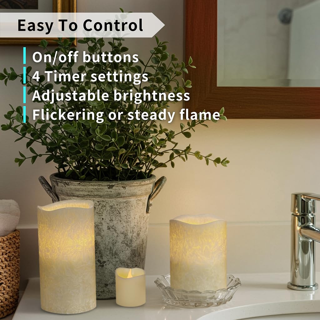 FURORA LIGHTING Ivory Crystallized Flameless Candles - Real Wax, Adjustable Brightness, Remote & Timer - 4 Pillars (3x4, 3x6) and 4 Votives, 8-Pack, Battery Operated