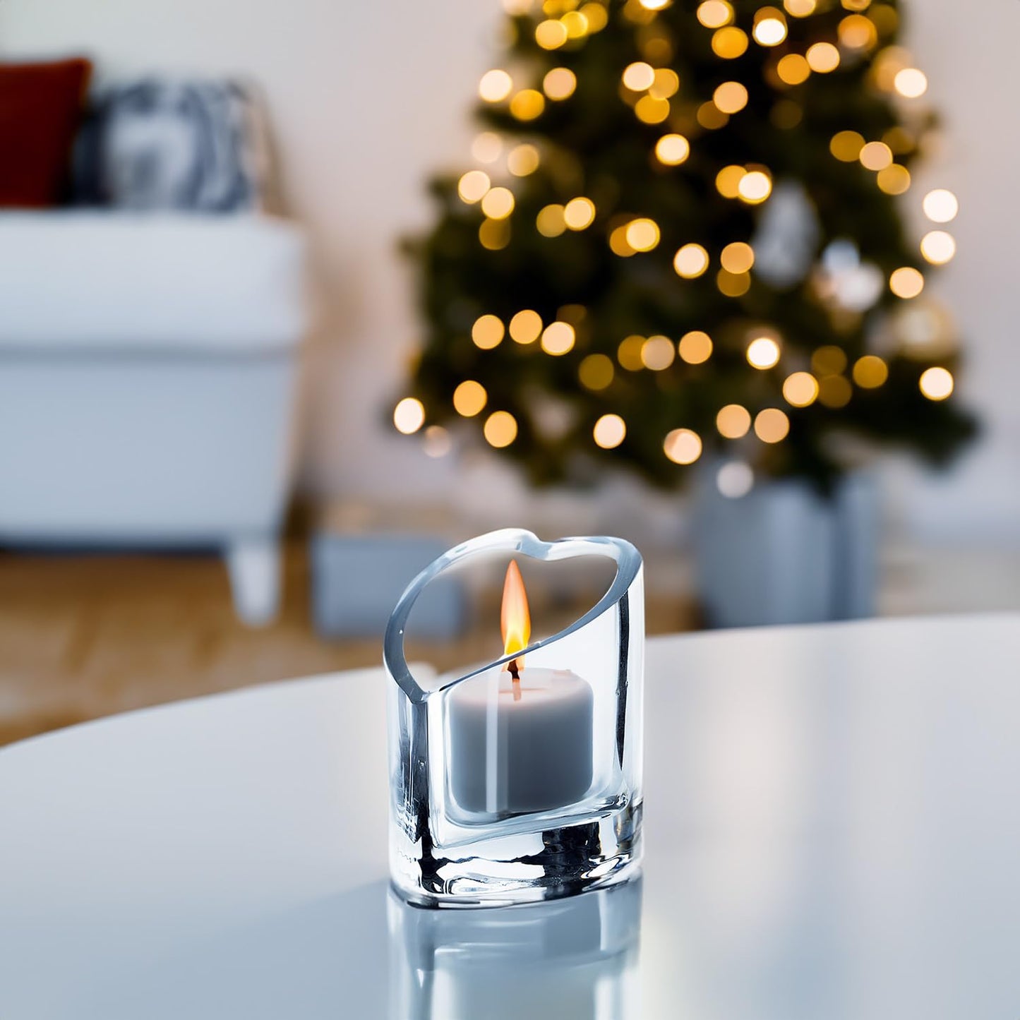 WGVI Clear Glass Heart Tea Light Votive Candle Holder, Width 3", Height 4", Clear Small Slant Cut Heart Glass Candleholders, Tiny Container, Valentine Gift, Tabletop Décor, 1 Piece