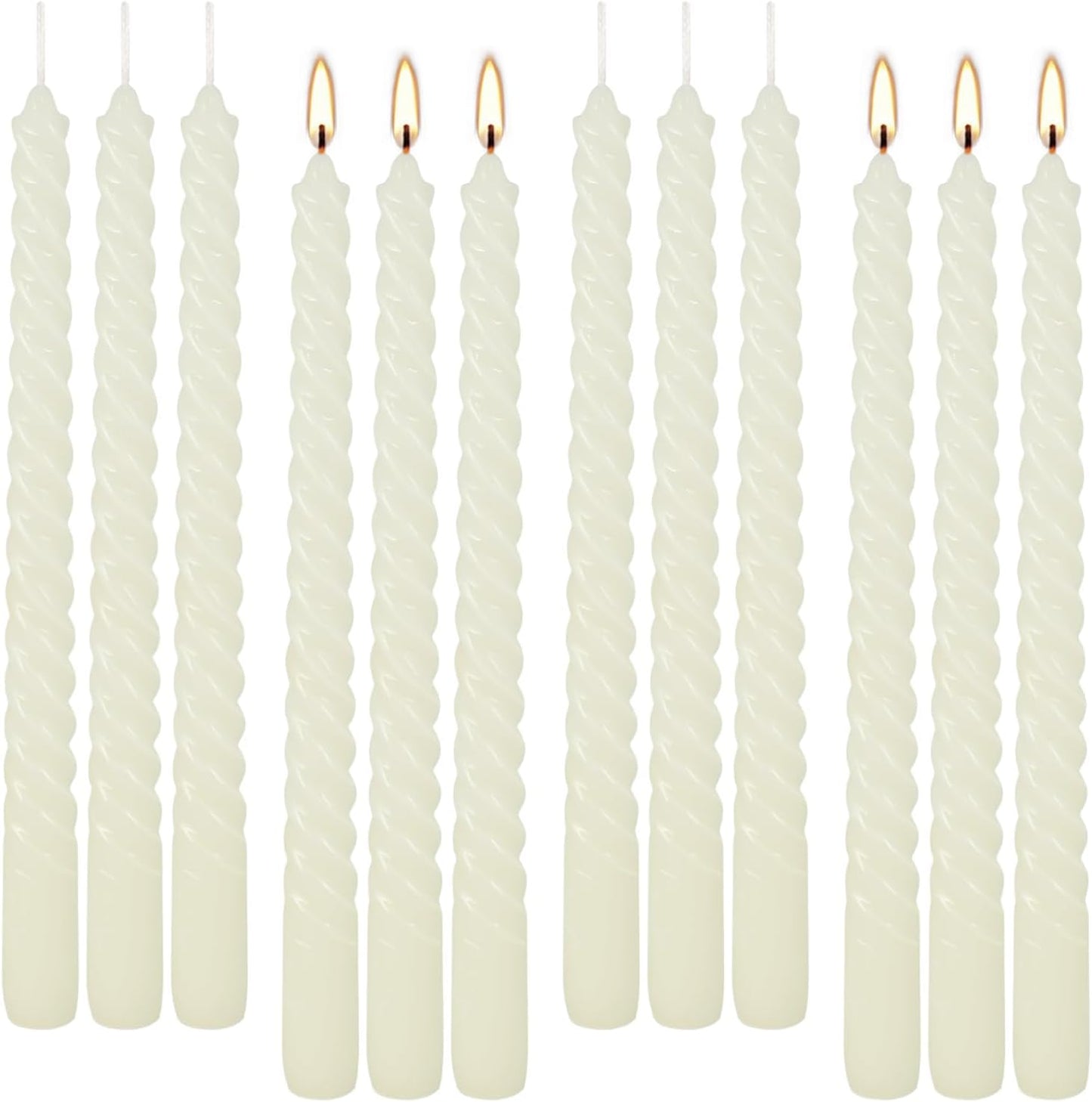 WPONSZU 10 Inch Ivory Spiral Taper Candle Set of 12 Pack Unscented Dripless Candlesticks for Valentine's Day,Dinner,Party,Brithday,Wedding,Christmas,and Home Decoration
