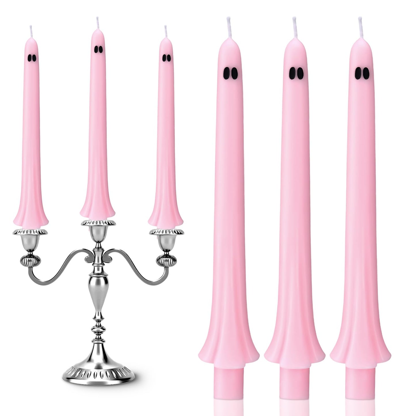 Conelist 6 Pcs Halloween Ghost Taper Candles Bulk Cute Pink Spooky Candles Decorations Halloween Ghost Shaped Decor for Party Favor Home Table Centerpieces Fireplace Festival Kitchen