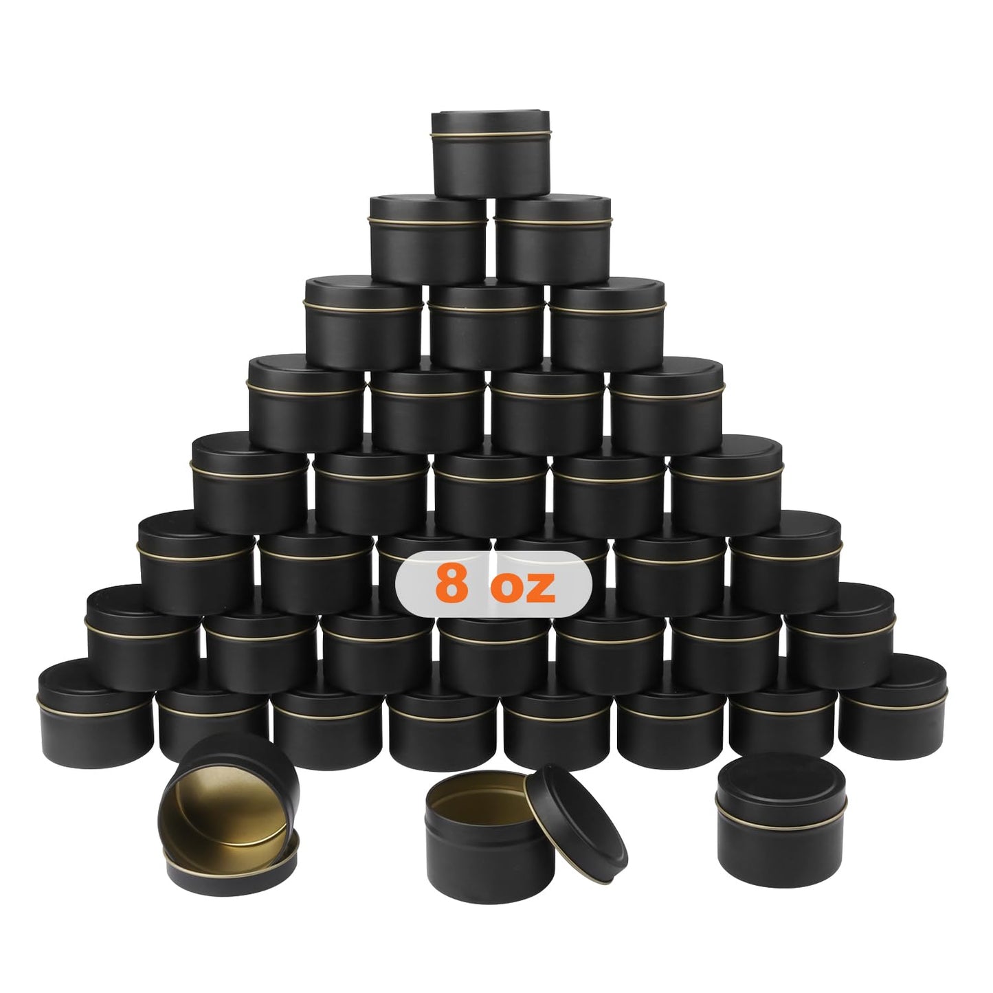 GENHAKON 36 Pack 8 oz Black Candle Tins - Bulk Candle Making Tins and Jars