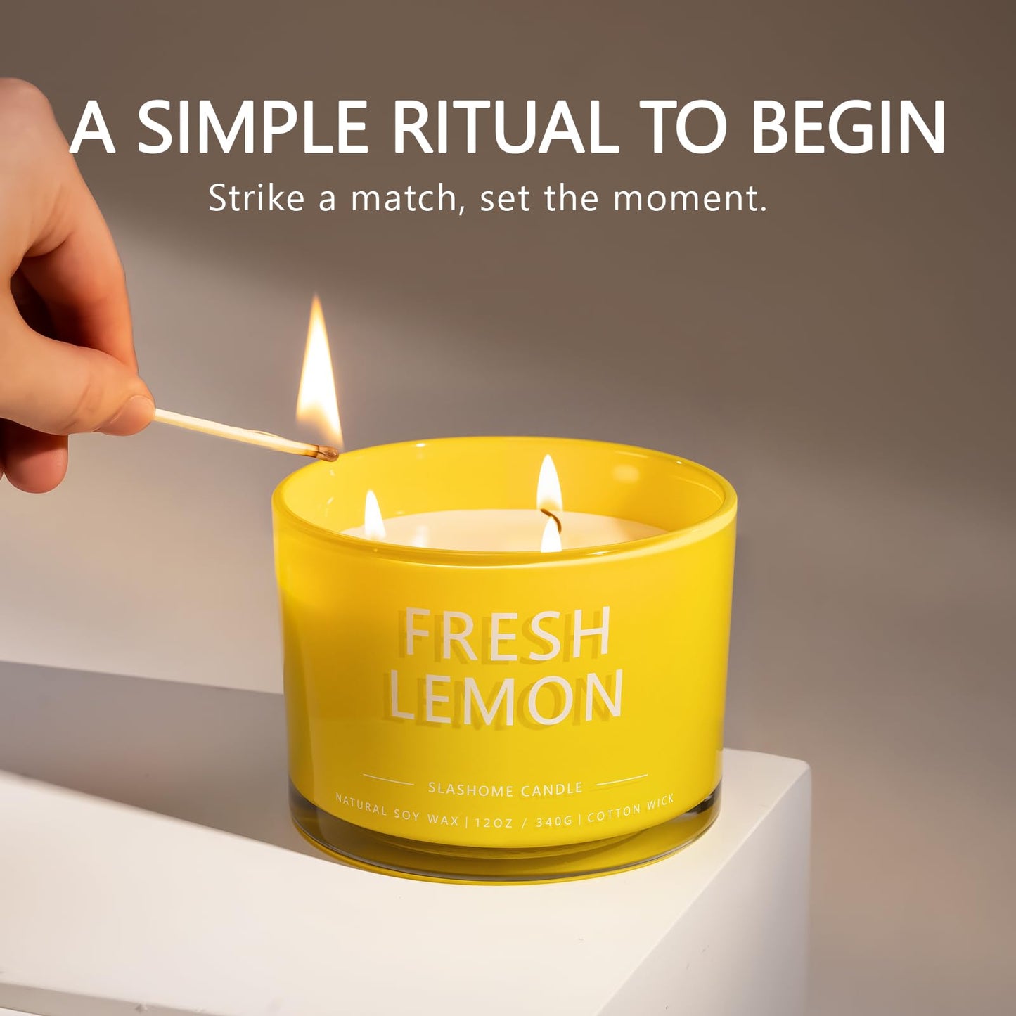 Fresh Lemon Scented Candle, Luxury Large 3 Wick Soy Candle 12 Oz, 60+ Hour Long Lasting Clean Burn, Elegant Aromatherapy Home Decor, Housewarming & Birthday Gift for Men & Women