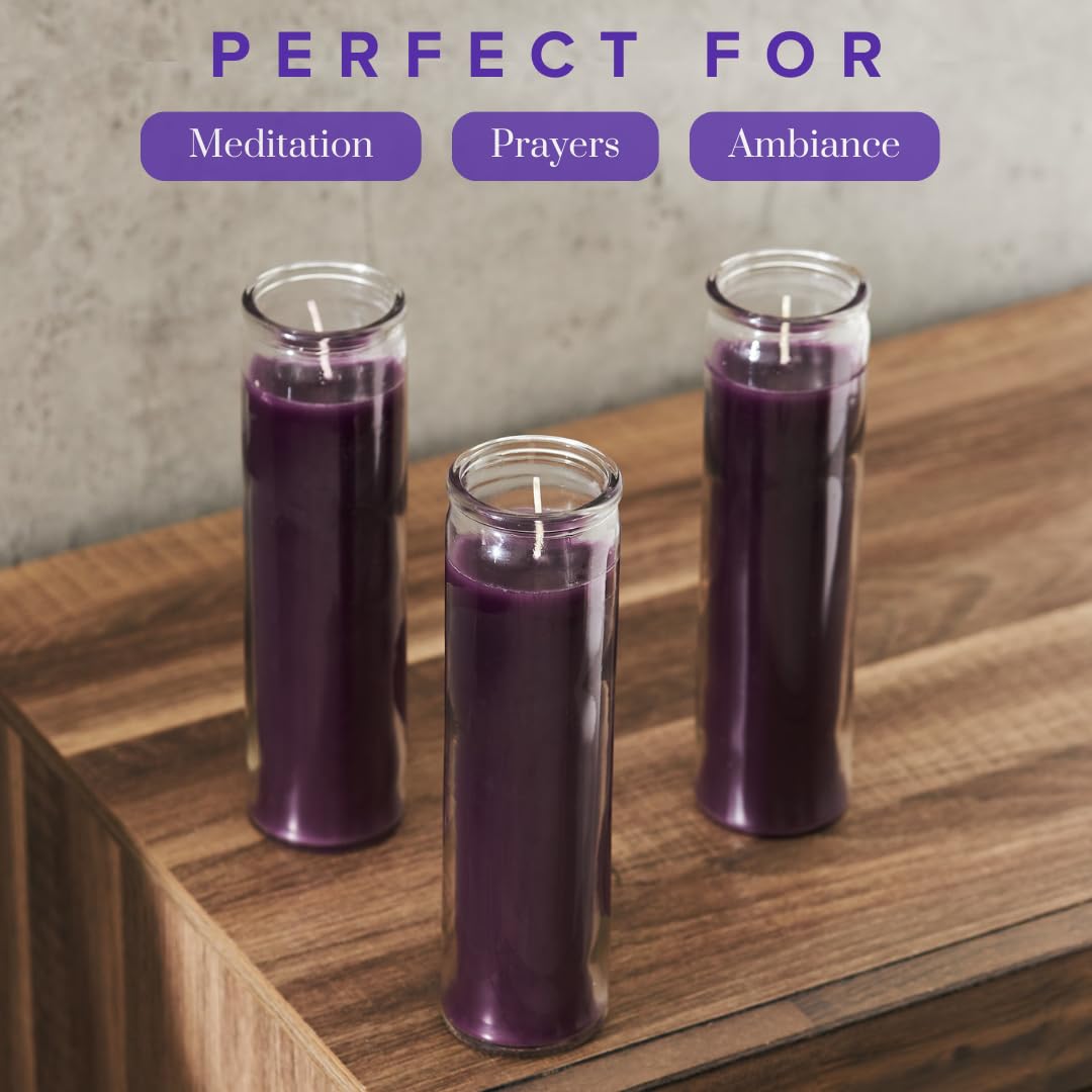 Simply Soson 2x8 inch Purple Devotional Scented Candles in Glass Jar - Lavender - 1 Piece - 90 Hours – Prayer Candle - Tall Pillar Candles for Religious, Memorials, Party Decor