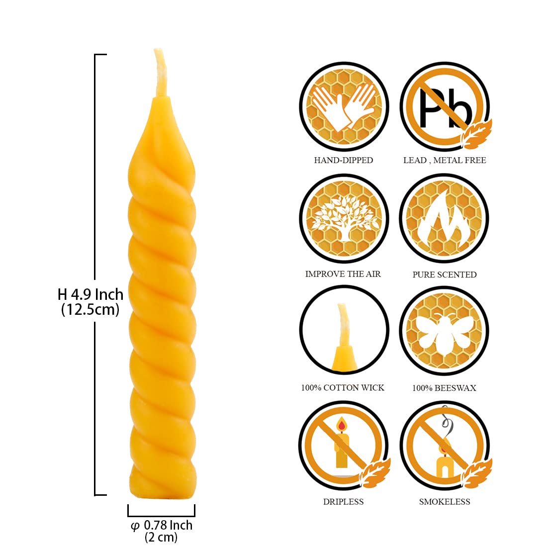 DEYBBY Natural Small Spiral Beeswax Candles Set of 12, 5 inch Dripless Smokeless Twisted Pure Organic Beeswax Candle for Home Fireplace Decor Party Event Housewarming Birthday Gift