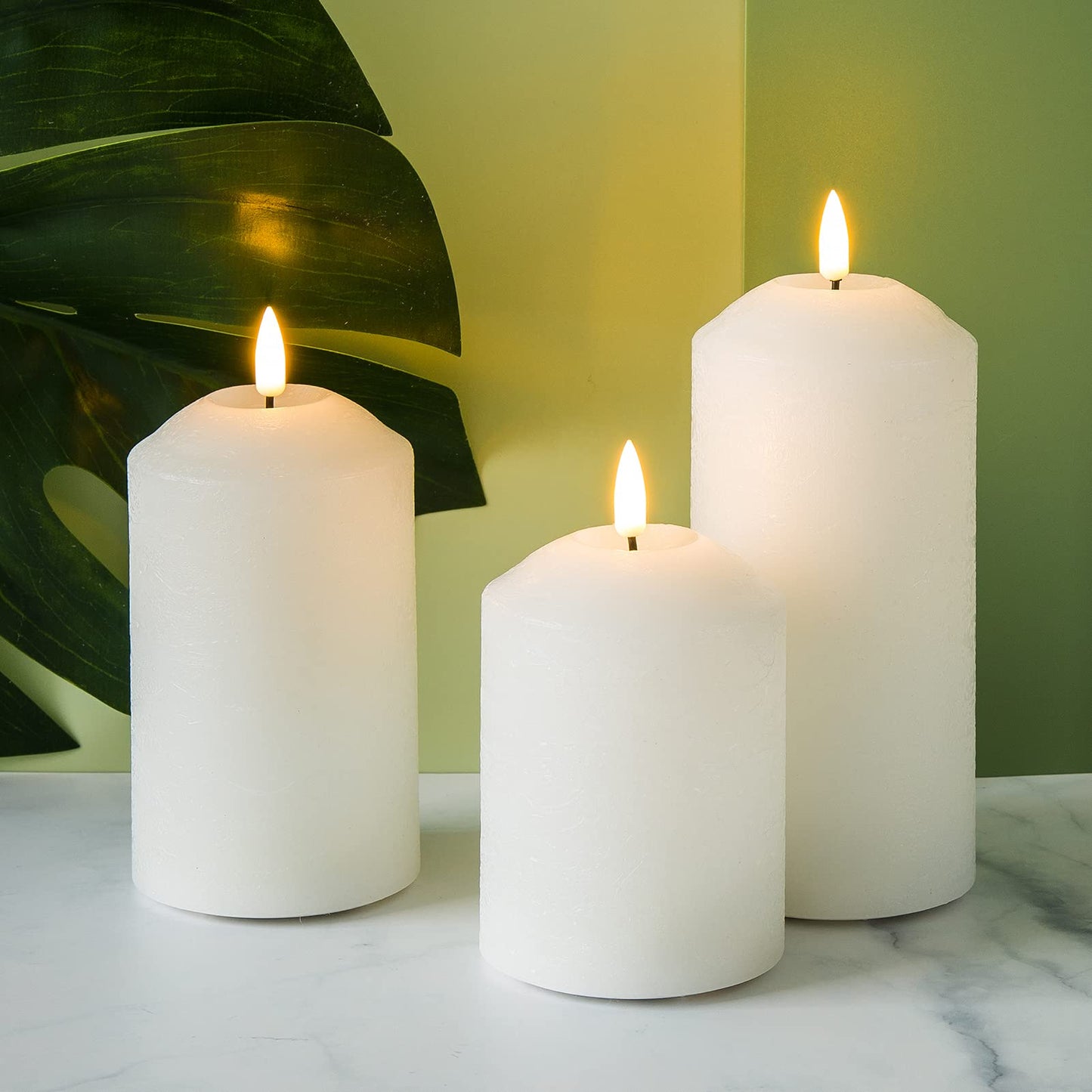 Eywamage White Flameless Pillar Candles with Remote, Flickering LED Candles Battery Powered Real Wax Set of 3