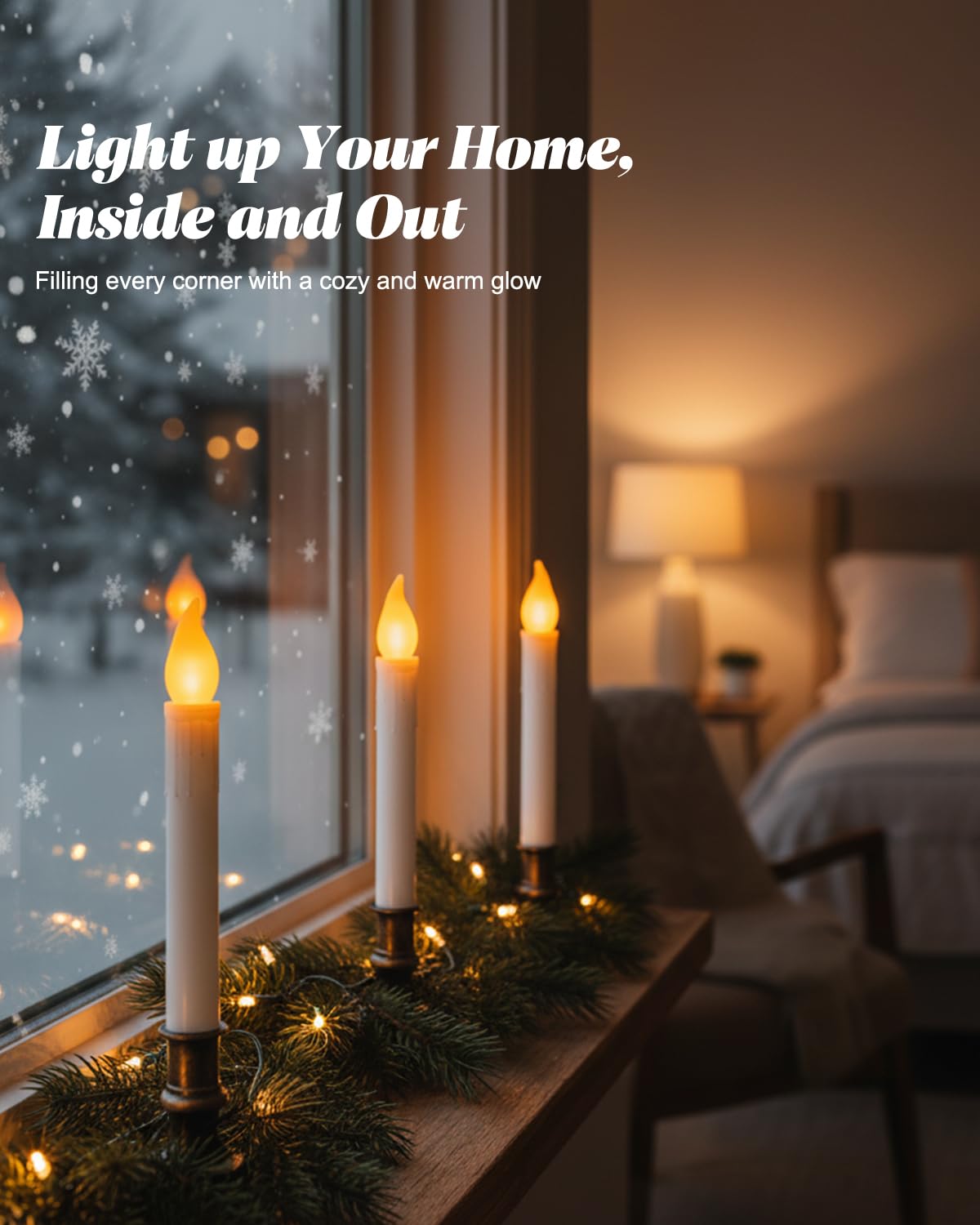 SUNSGNE Battery Operated Window Candles, Flameless Window Candles with Auto Timer for Holiday Home Table Christmas Decor, 4 Pack, Antique Bronze Base